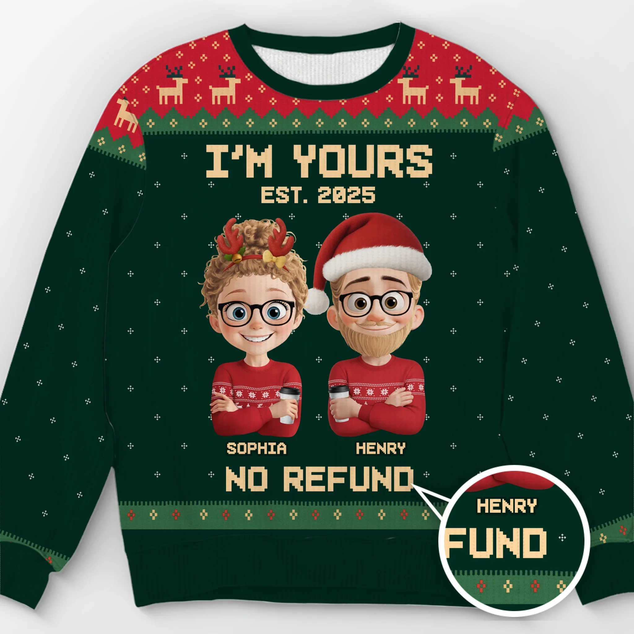 Custom Unisex Ugly Sweatshirt - Personalized Anniversary Christmas Wedding Gifts For Husband And Wife, Him And Her - Forever Festive, Forever Us - Robaser