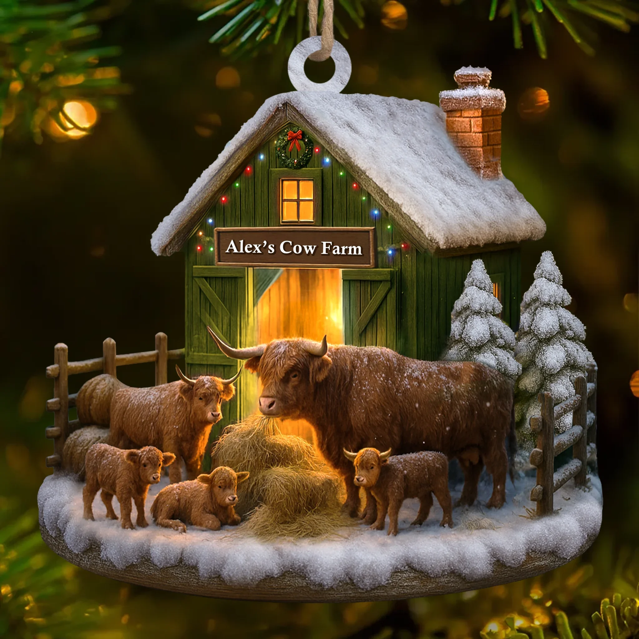 Custom Wood Ornament - Personalized Christmas Birthday Gifts For Women, Men - Cow Farm - Robaser
