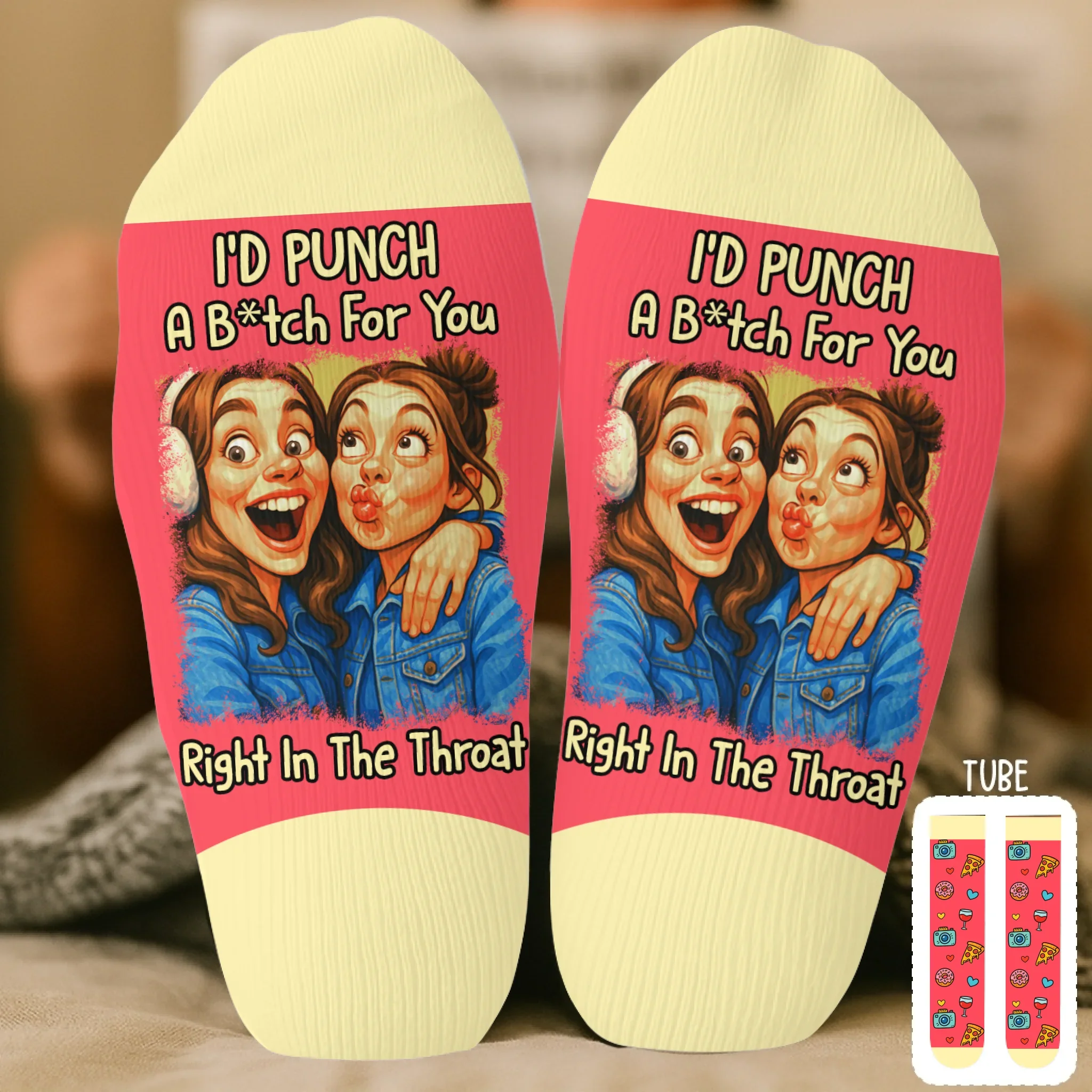 Custom Photo Funny Caricature Crew Socks - Personalized Best Friend Birthday Gifts For Women, Besties, Sisters, BFF - Partners In Crime Always - Robaser