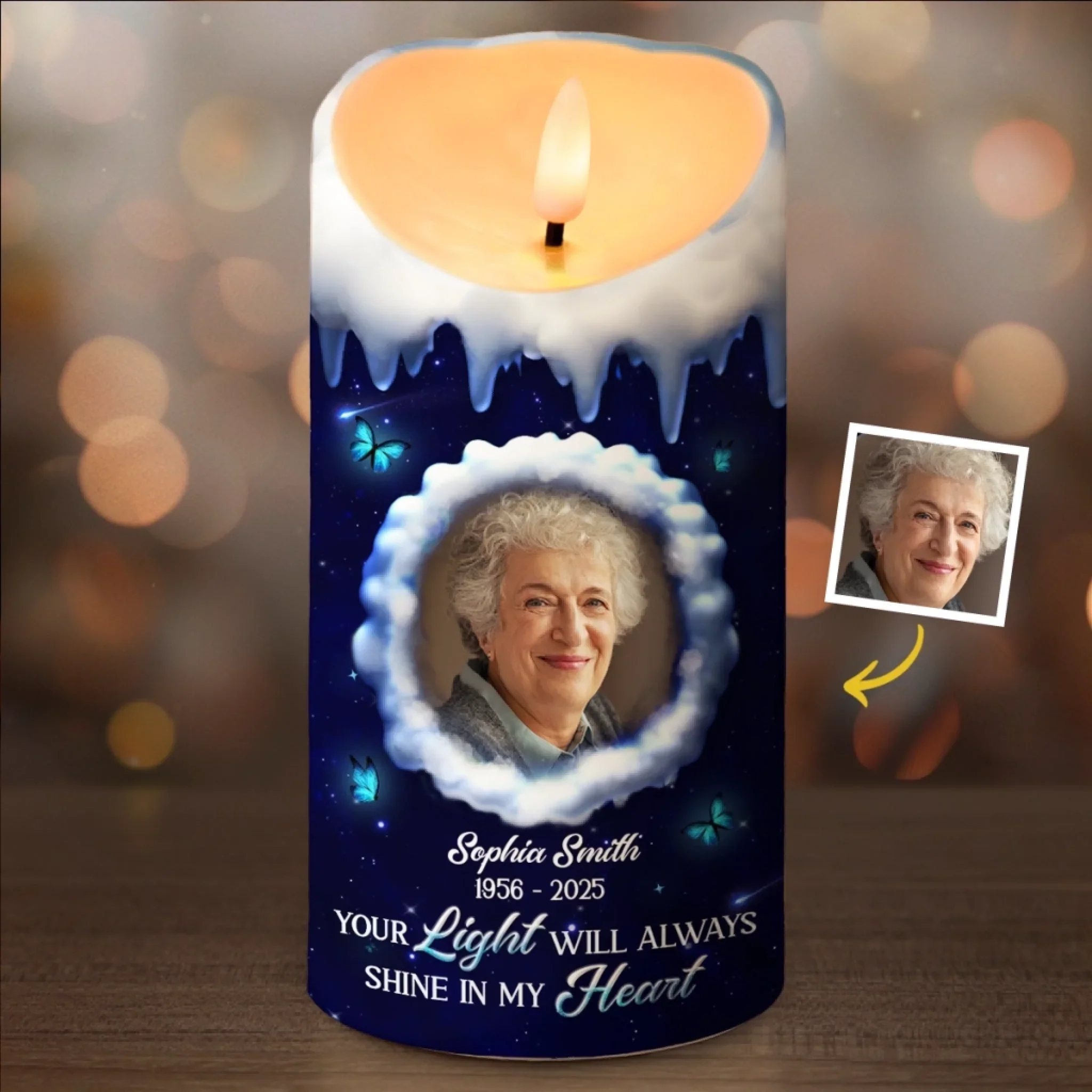 Custom Photo LED Candle - Personalized Christmas Memorial Sympathy Gifts For Loss Of Mom, Dad - Always In My Heart - Robaser