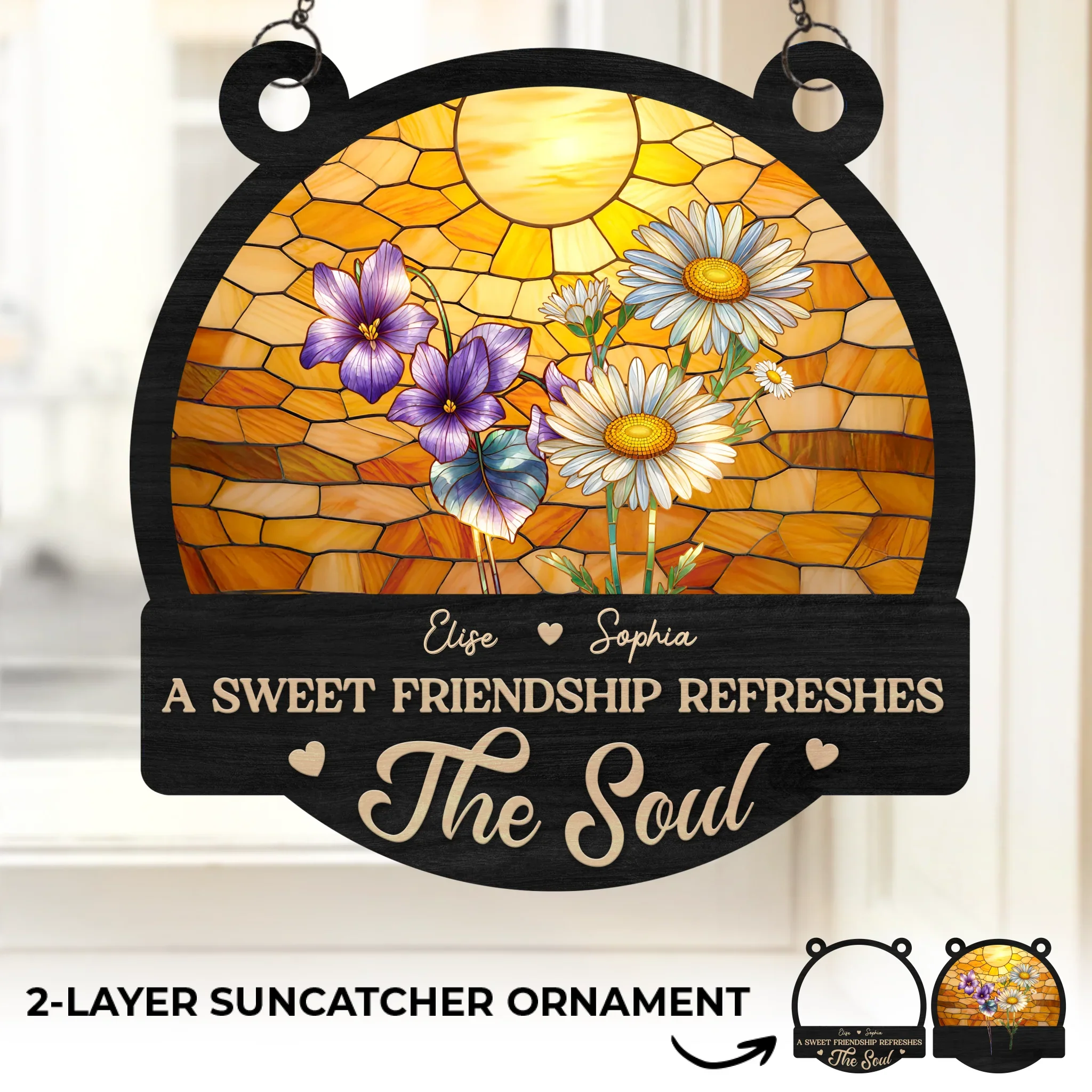 Custom Window Hanging Suncatcher Ornament - Personalized Best Friend Birthday Gifts For Women, Besties, Sisters, BFF - Friends Bloom With Time - Robaser