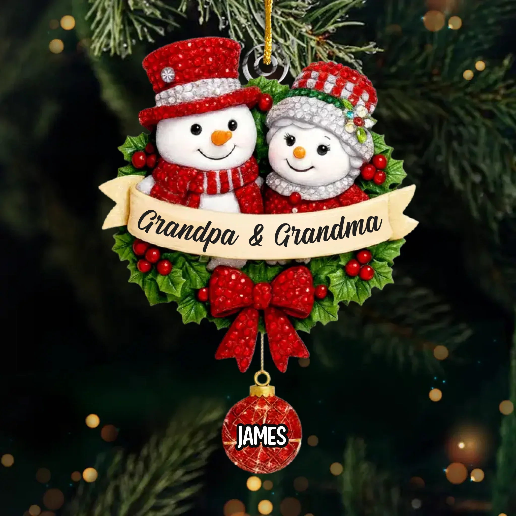 Custom Snowman Acrylic Ornament - Personalized Christmas Birthday Gifts For Grandpa, Grandma - Together Our Hearts Find Home - Robaser