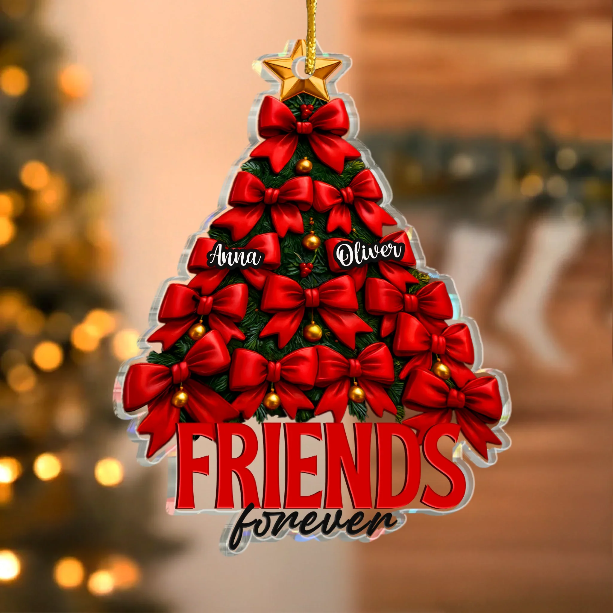 Custom Hologram Acrylic Ornament - Personalized Christmas Best Friend Birthday Gifts For Women, Besties, Sisters, BFF - Our Bond Grows Like Christmas Lights - Robaser