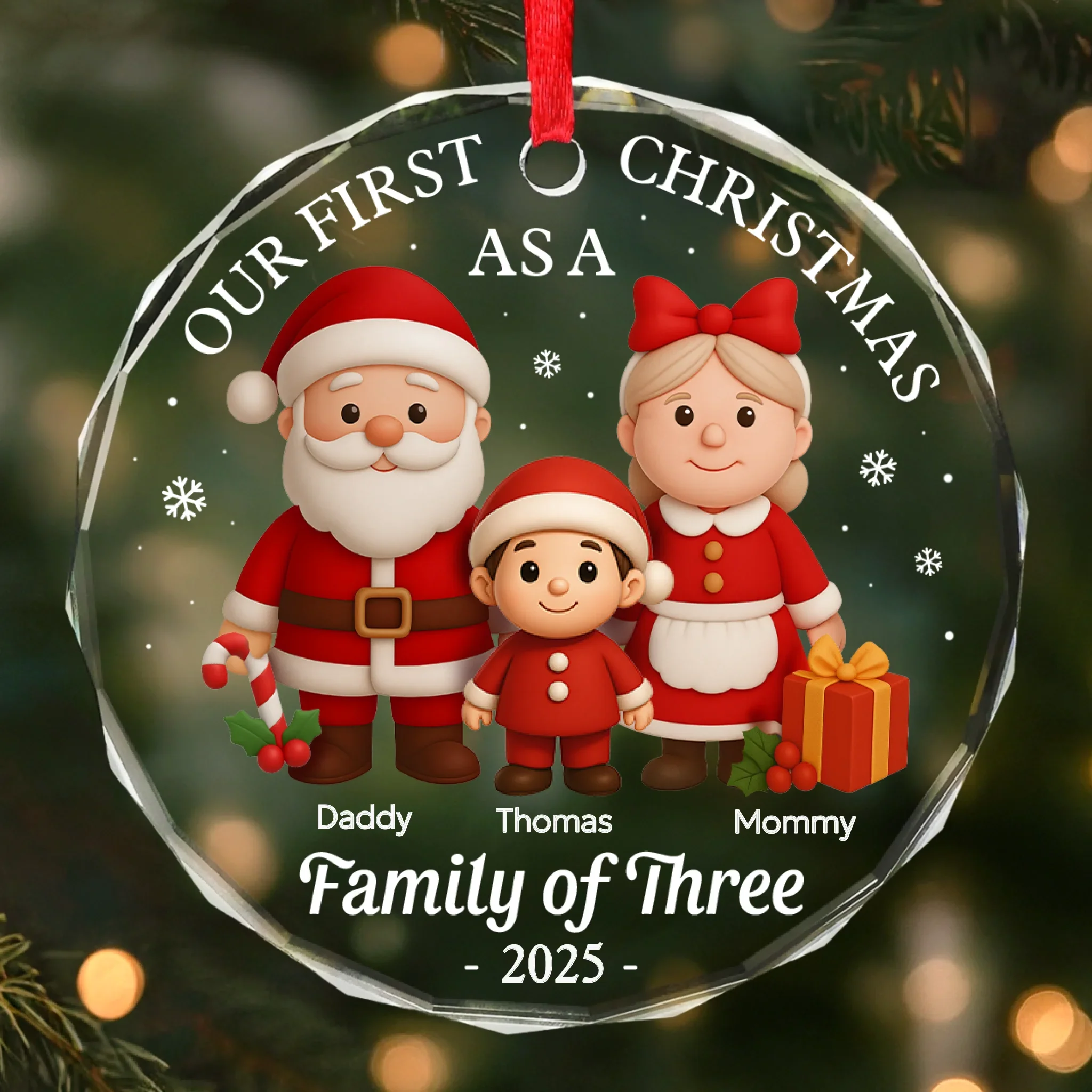 Custom Circle Glass Ornament - Personalized Christmas Birthday Gifts For Mom, Dad, Kids - The Joy of Our First Christmas - Robaser