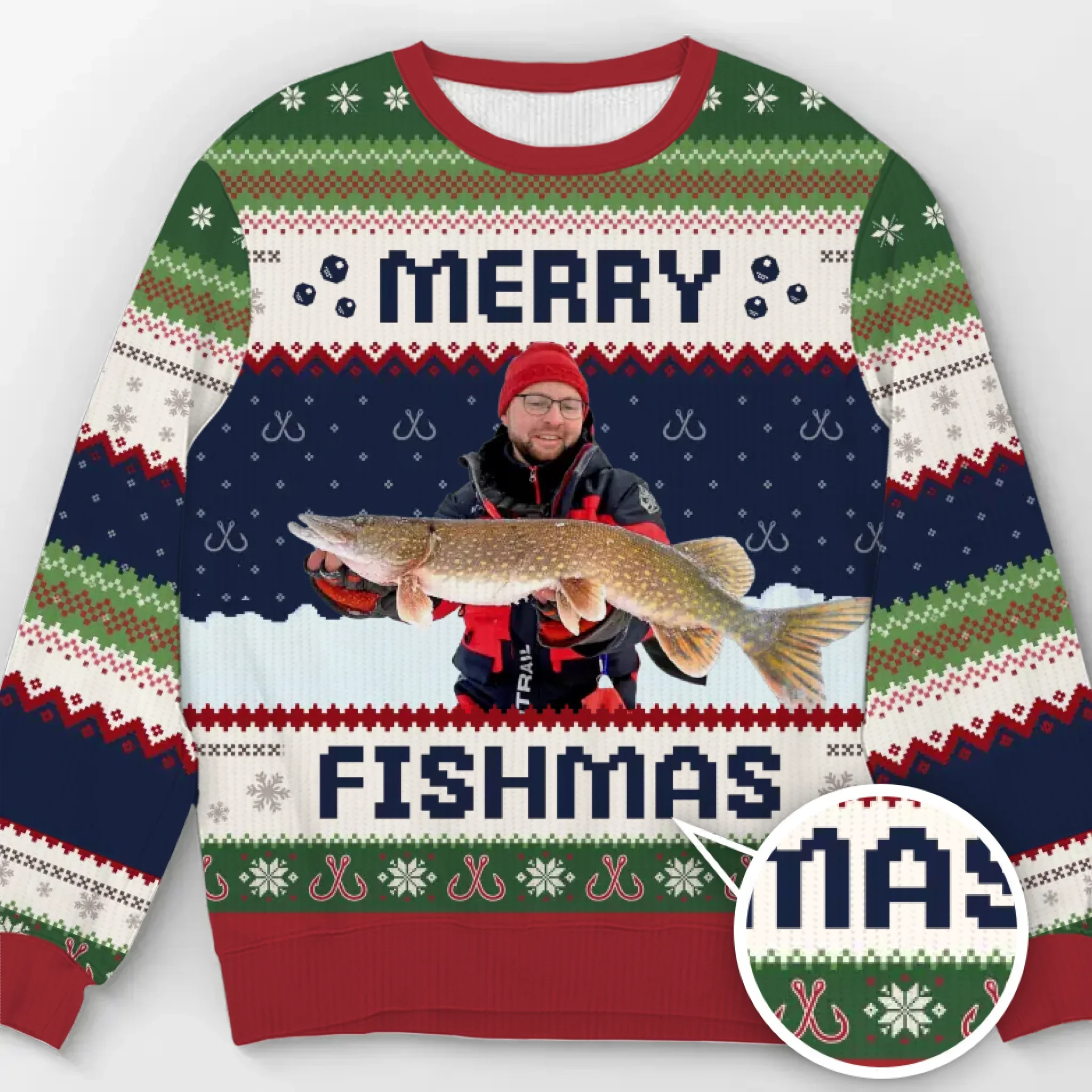 Custom Photo Unisex Ugly Sweatshirt - Personalized Christmas Birthday Fishing Gifts For Fisherman - Merry Fishman - Robaser