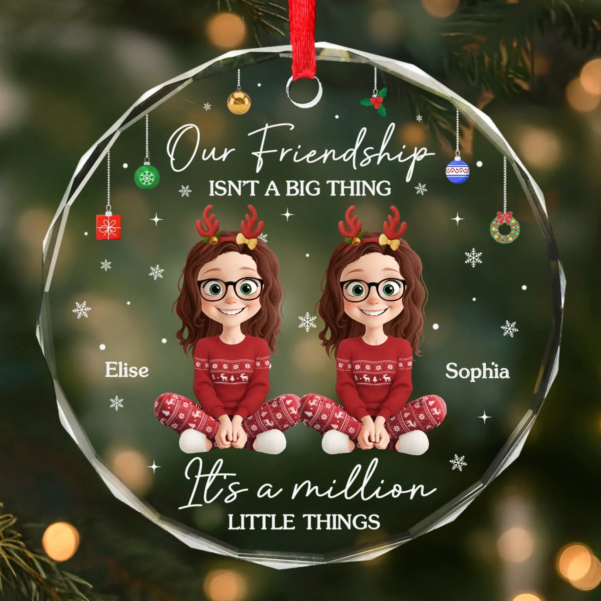 Custom Circle Glass Ornament - Personalized Best Friend Christmas Birthday Gifts For Women, Besties, Sisters, BFF - Besties Making Magic This Noel - Robaser