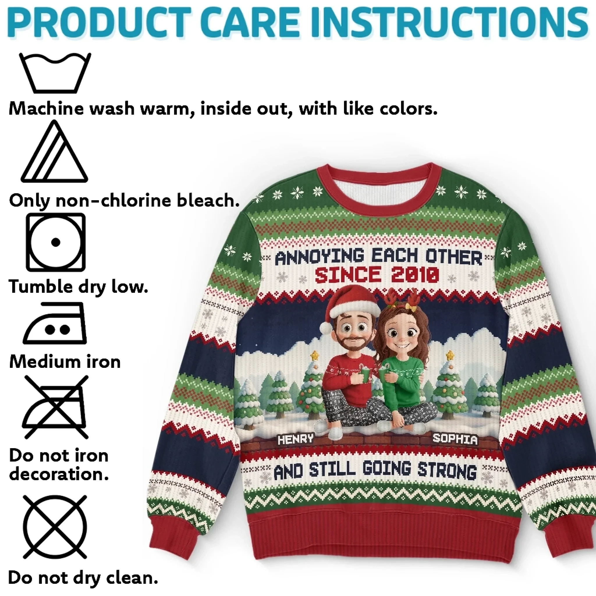 Custom Unisex Ugly Sweatshirt - Personalized Anniversary Christmas Wedding Gifts For Husband And Wife, Him And Her - Merry Fights, Happy Nights - Robaser