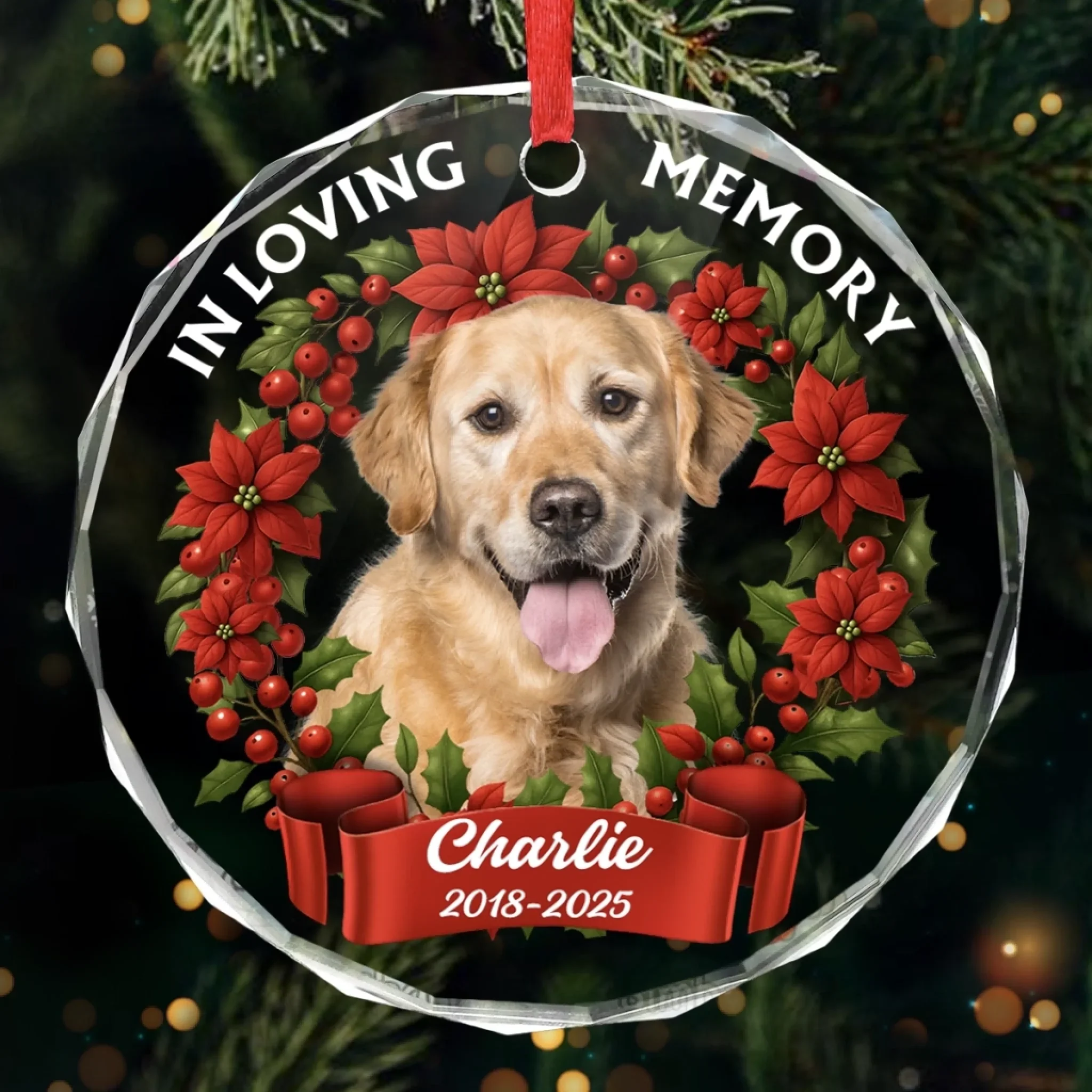 Custom Photo Circle Glass Ornament - Personalized Pet Christmas Memorial Sympathy Gifts For Dogs, Cats - Love You Beyond Time - Robaser