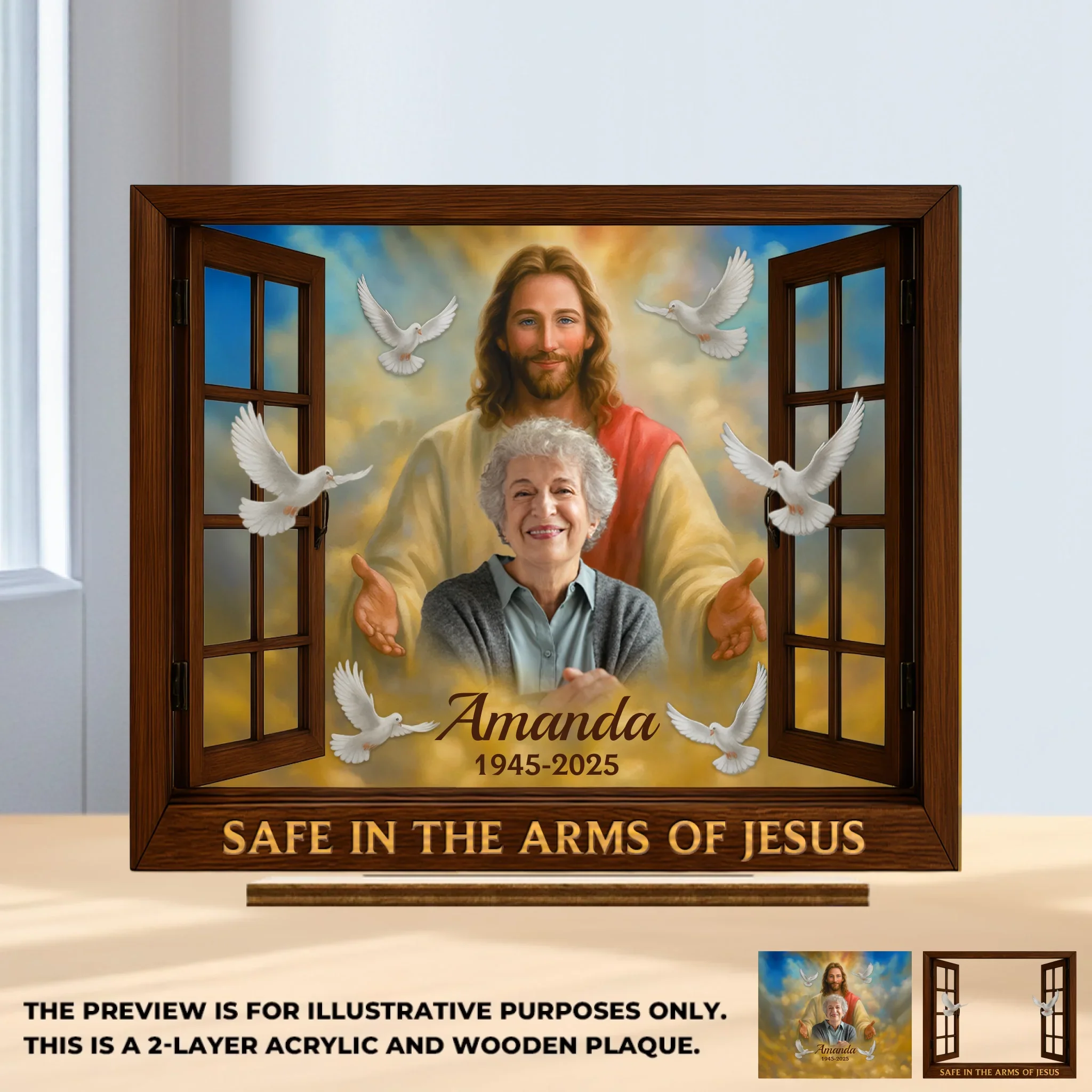 Custom Photo Wood & Acrylic Plaque - Personalized Memorial Sympathy Gifts For Women, Men, All Believers, Jesus Lovers - Peaceful In Paradise - Robaser