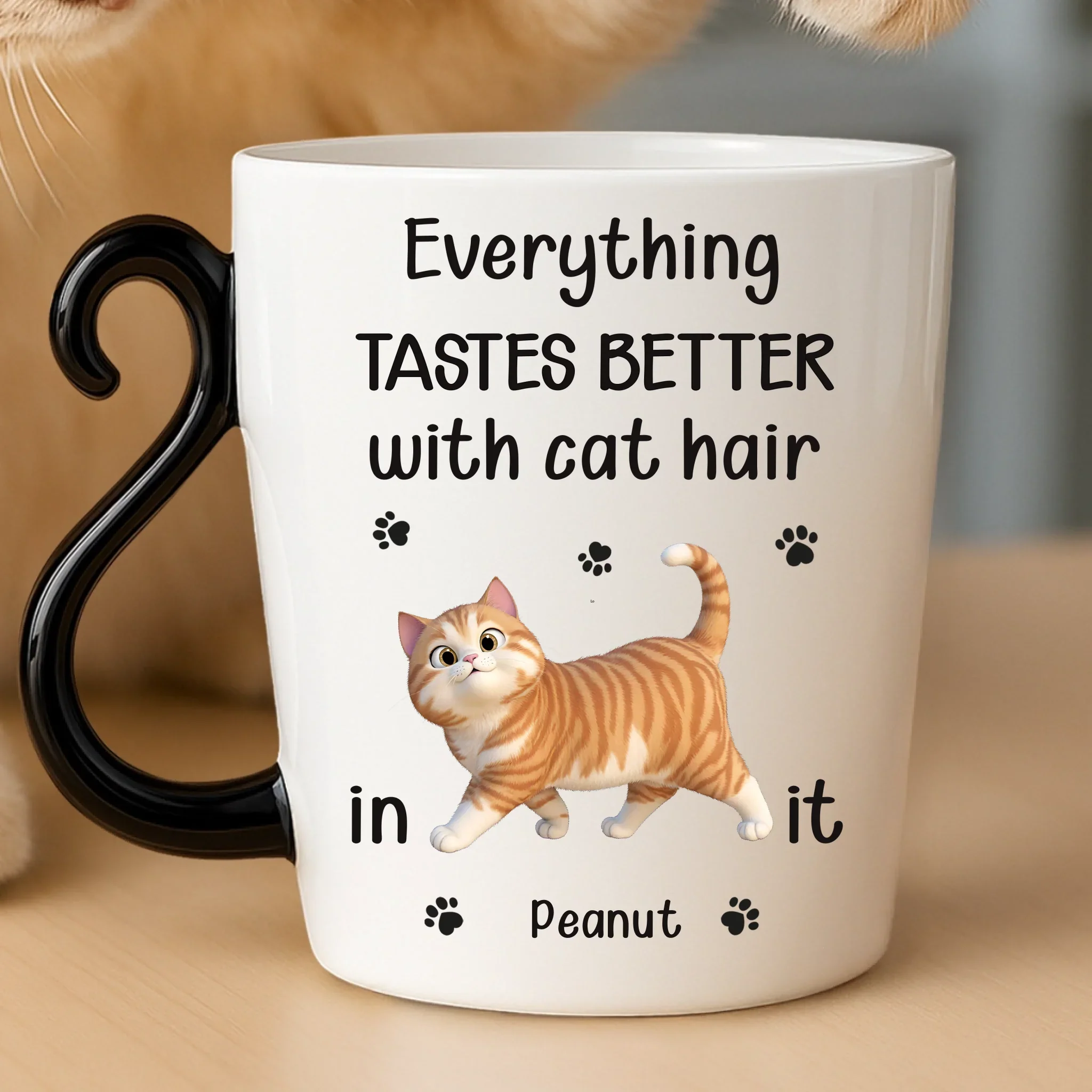 Custom 12oz Cat Handle Ceramic Mug - Personalized Birthday Gifts For Cat Lovers, Cat Mom And Dad - Happiness Is Covered In Cat Hair - Robaser