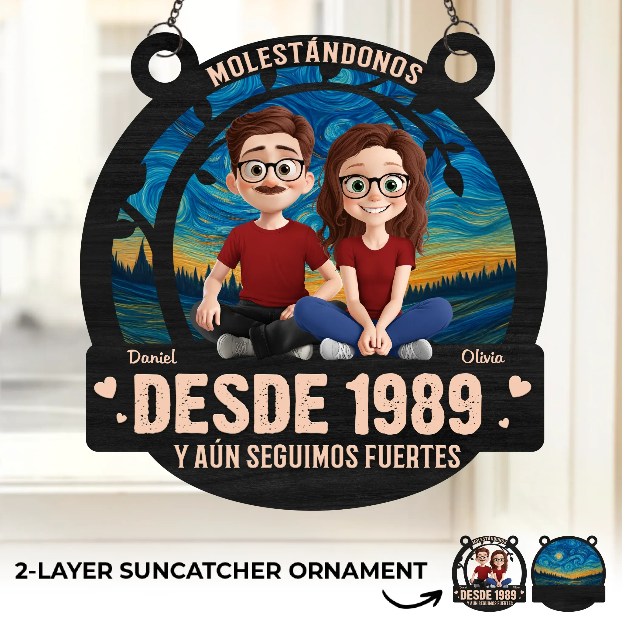 Adorno Colgante de Ventana Personalizado - Regalos Personalizados de Aniversario y Boda para Esposo y Esposa,   l y Ella - Molest  ndonos Desde - Robaser