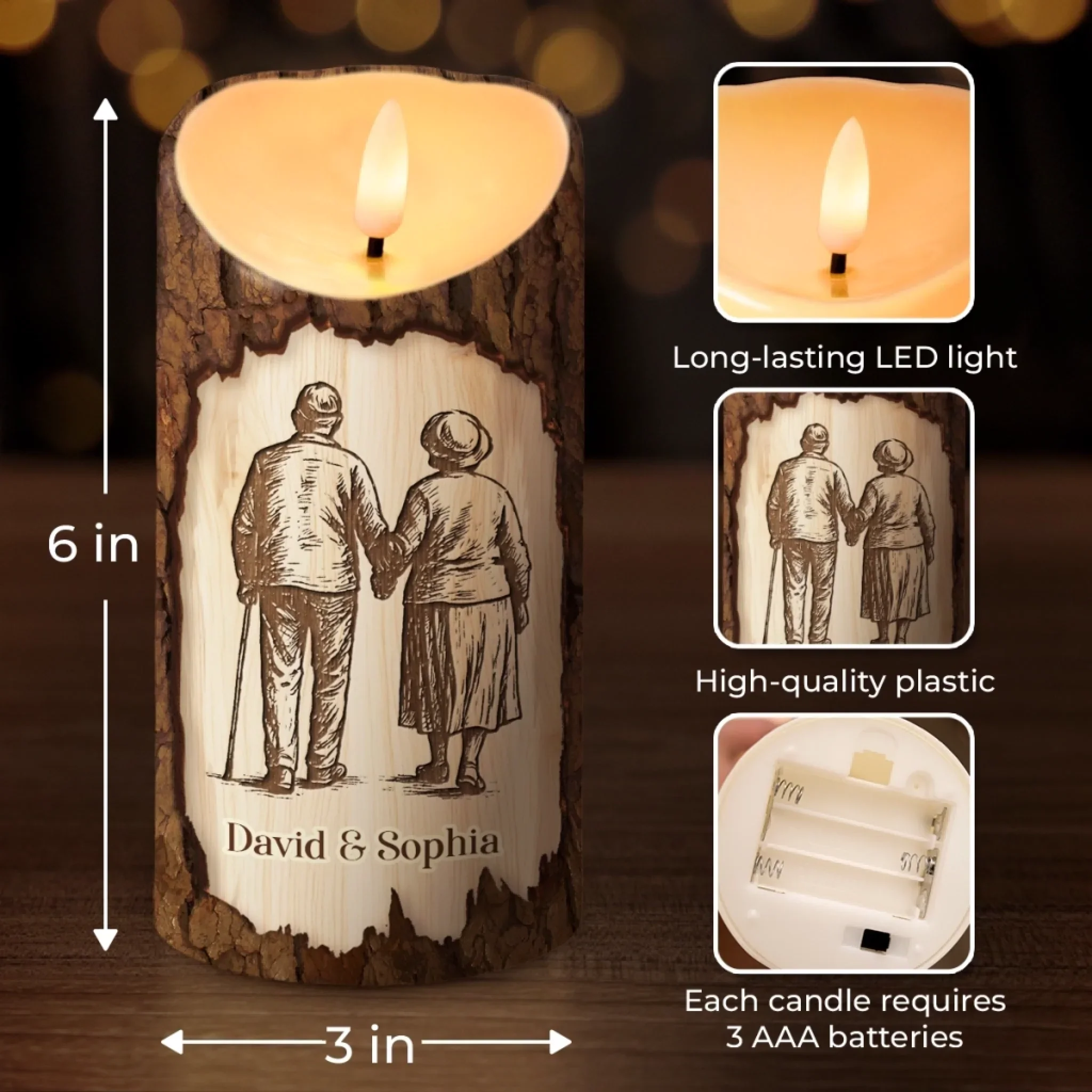 Custom LED Candle - Personalized Anniversary Wedding Gifts For Husband And Wife, Him And Her - Our Love Lights On - Robaser