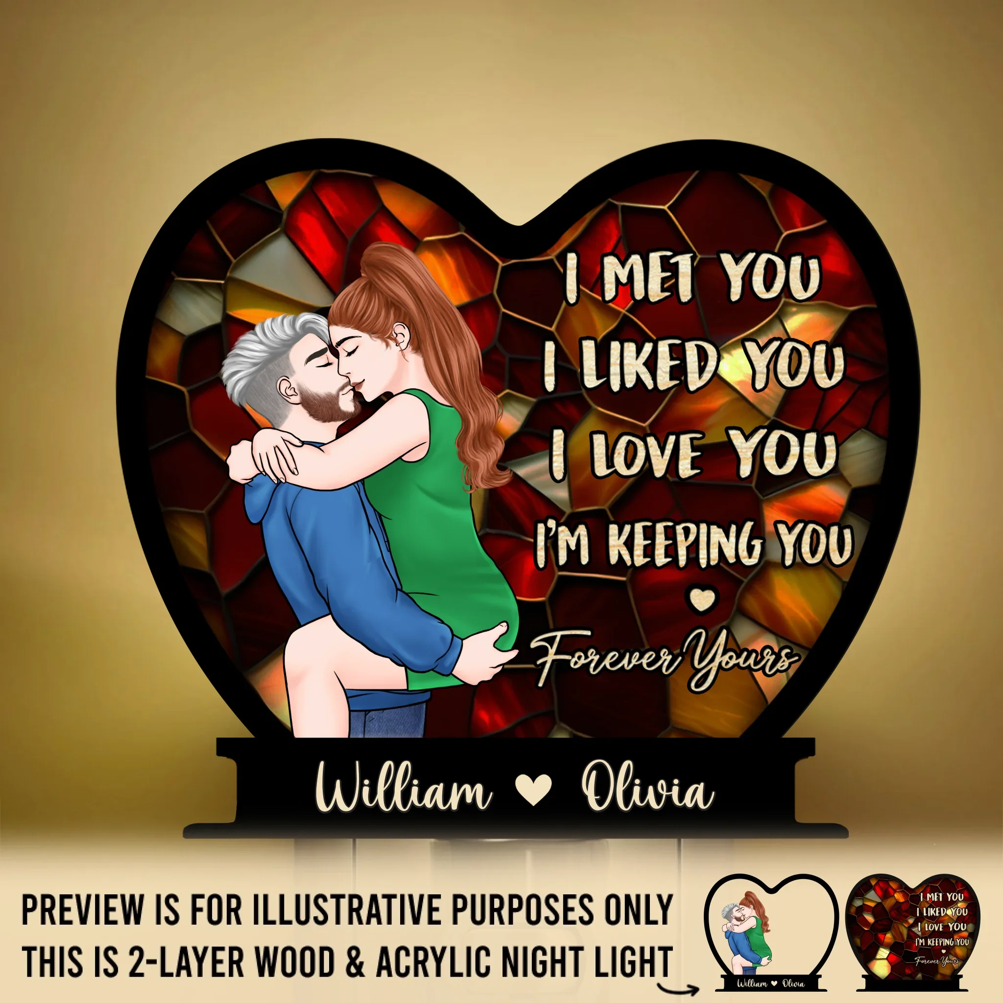 Custom Wood And Acrylic Night Light - Personalized Anniversary Wedding Gifts For Husband And Wife, Him And Her - Forever Yours - Robaser