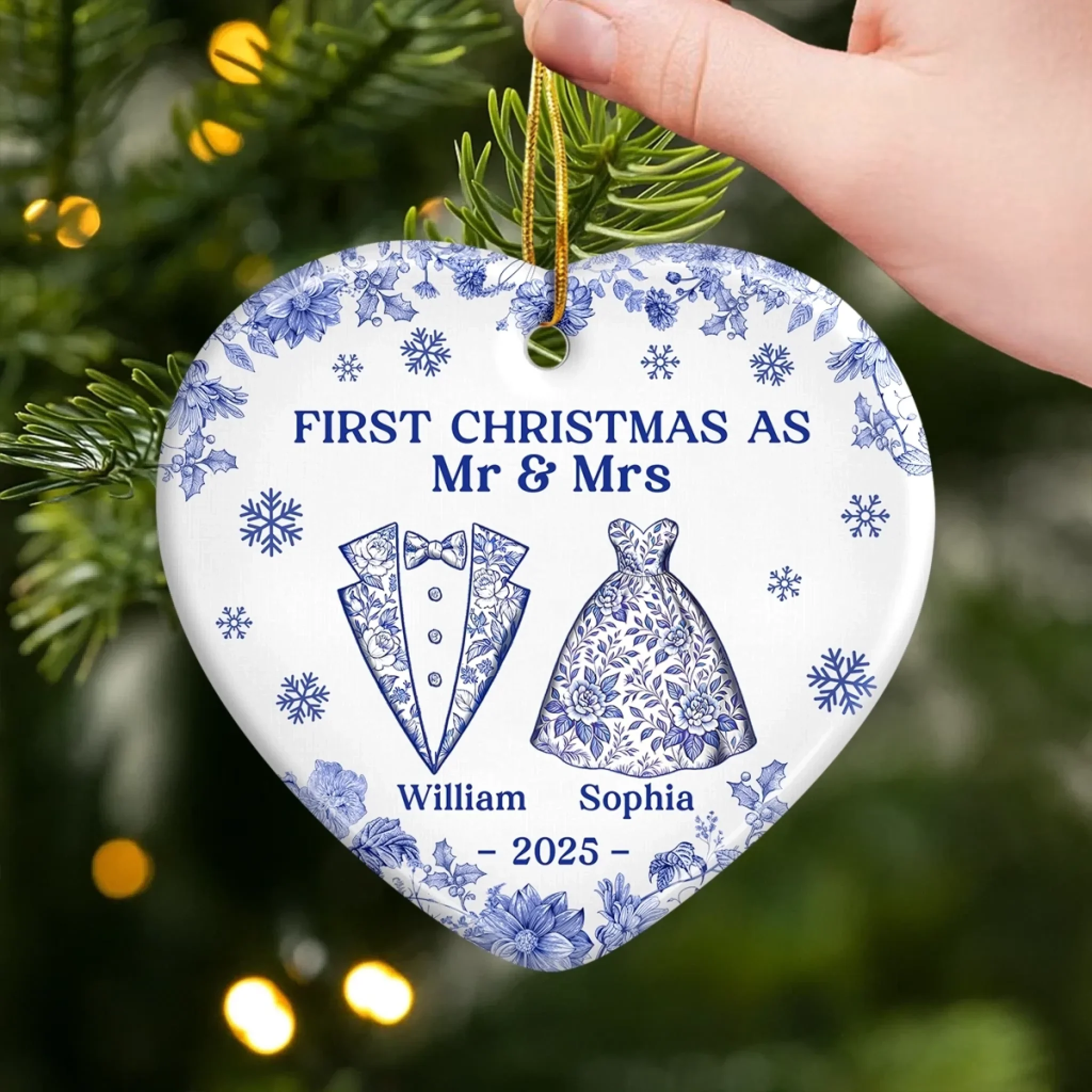 Custom Ceramic Ornament - Personalized Anniversary Christmas Wedding Gifts For Husband And Wife, Him And Her - The Christmas We Became Mr And Mrs - Robaser