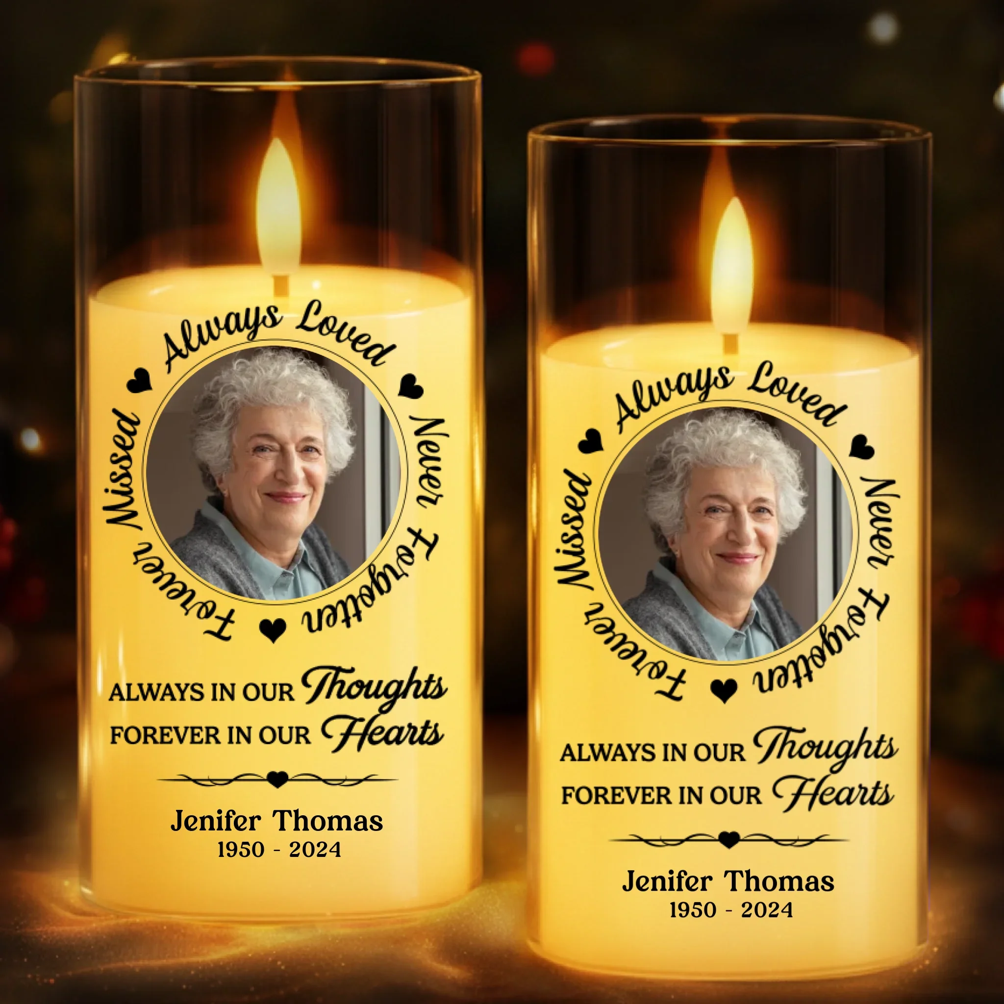 Custom Photo LED Candle Light - Personalized Christmas Memorial Sympathy Gifts For Loss Of Mom, Dad - Love Echoes Through Time And Memory - Robaser