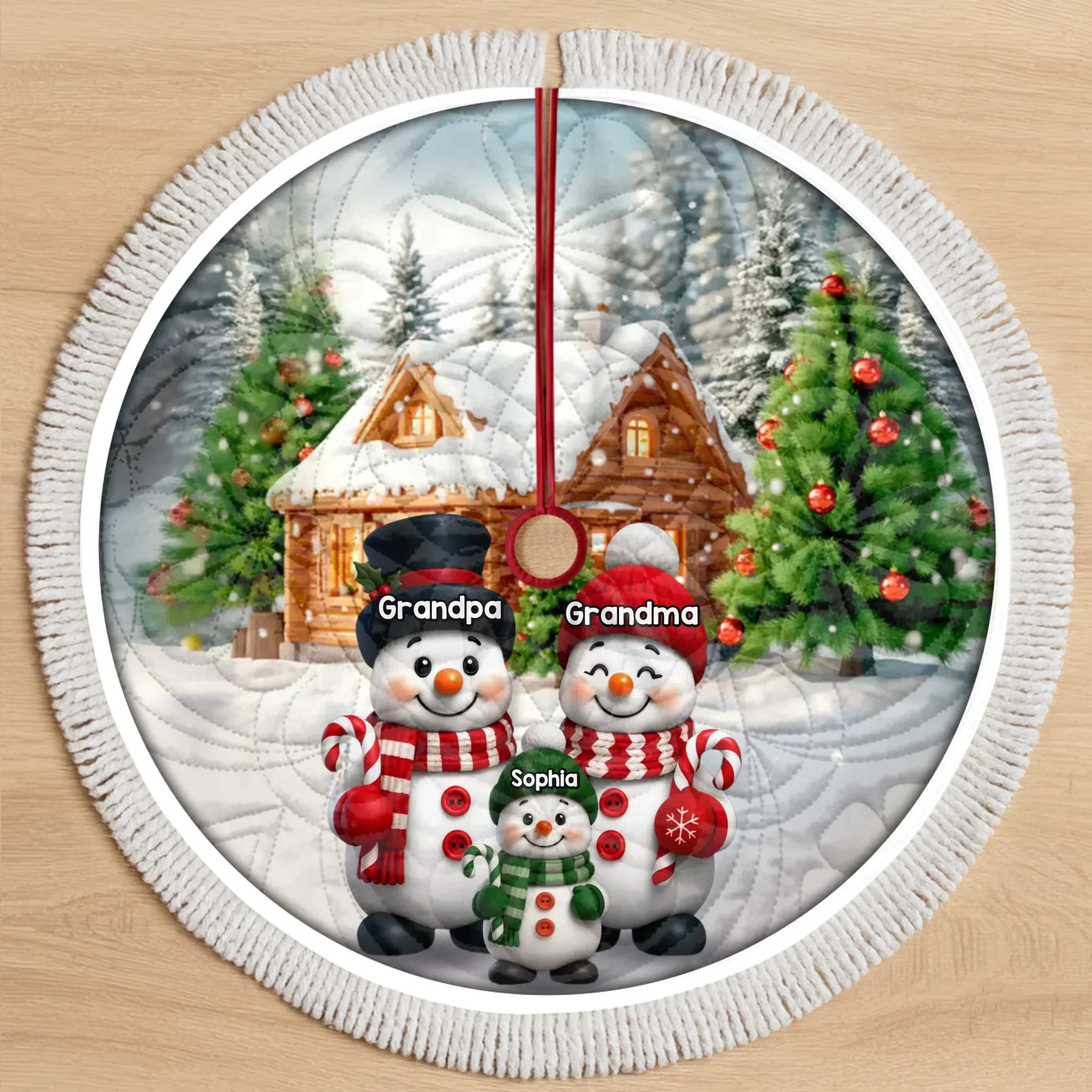 Custom Snowman Tree Skirt - Personalized Christmas Birthday Gifts For Grandma, Grandpa, Grandparents - Love Wrapped In Holiday Magic - Robaser
