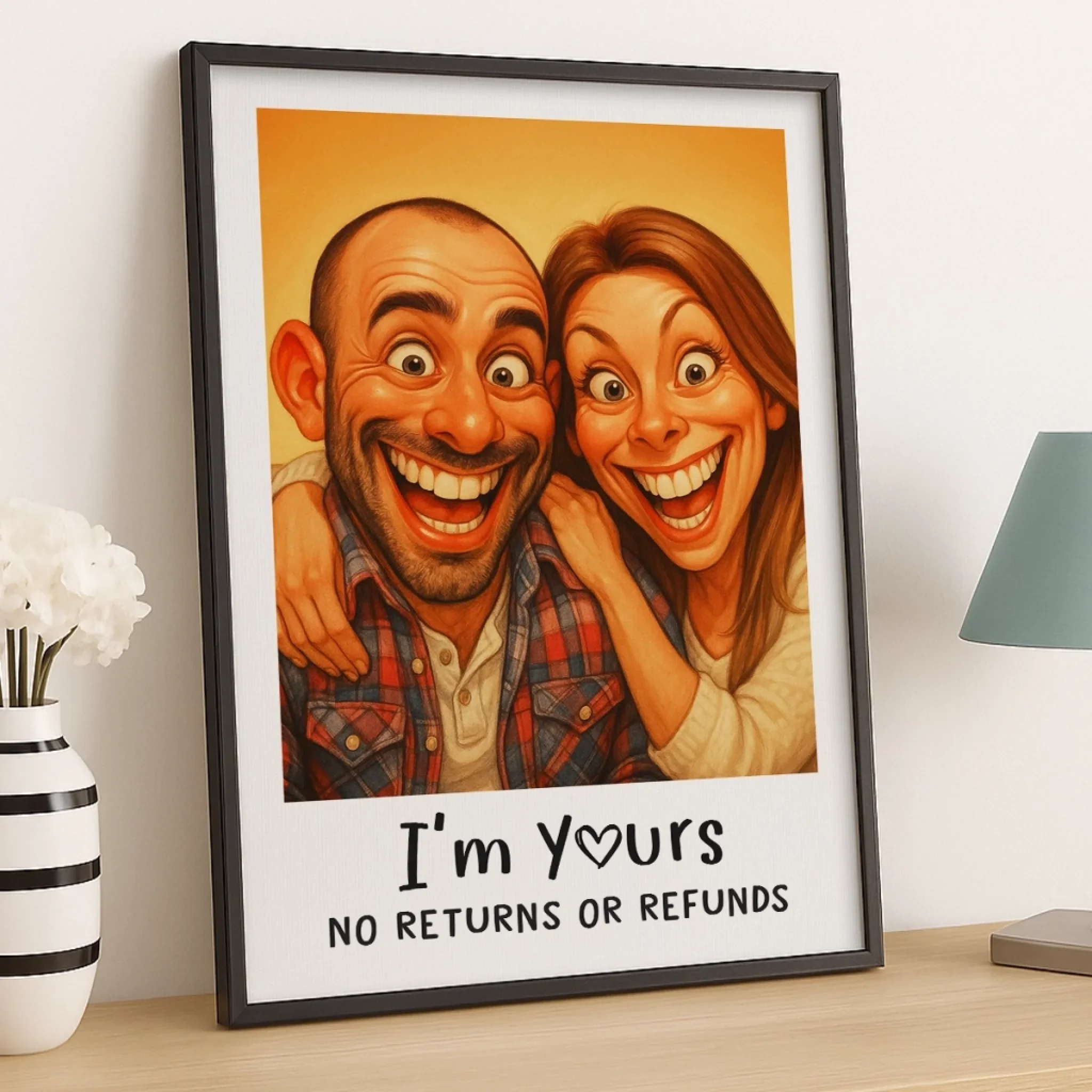 Custom Photo Funny Caricature Vertical Poster - Personalized Anniversary Wedding Gifts For Husband And Wife, Him And Her - Congratulations, You  re Stuck With Me - Robaser