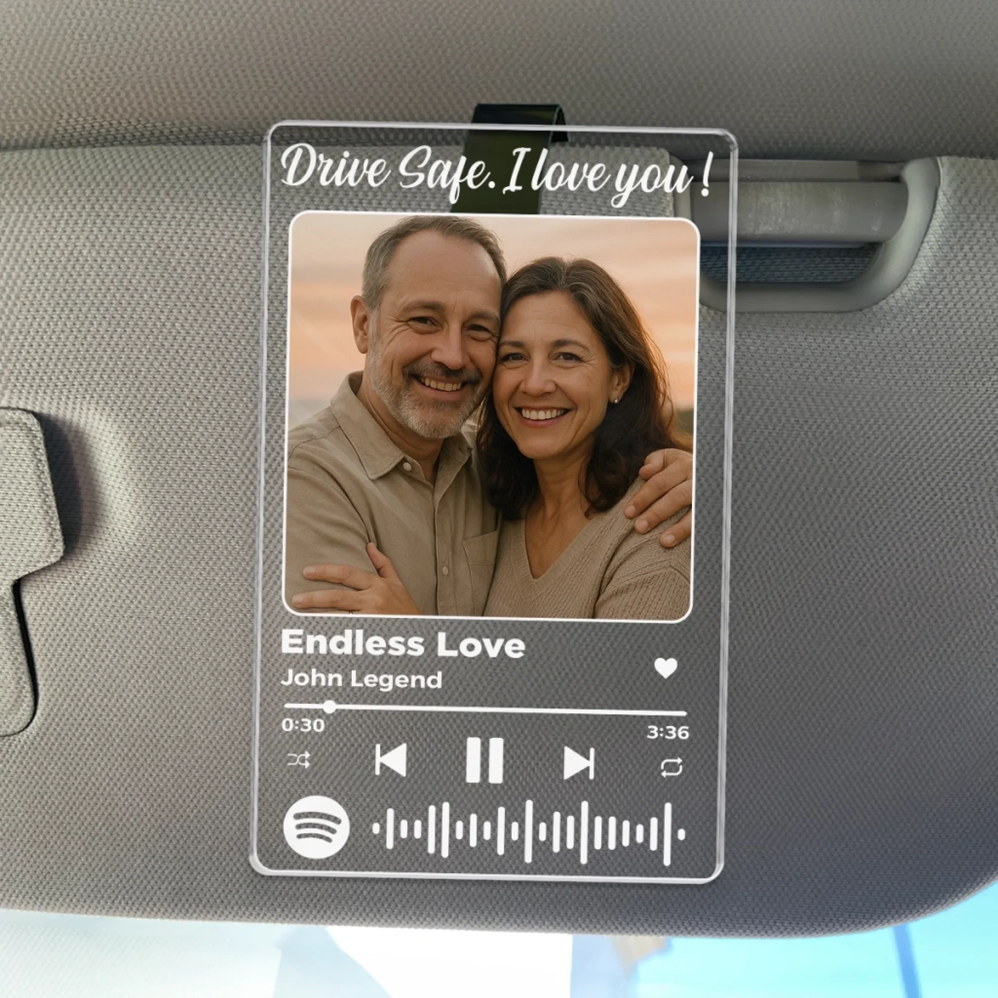 Custom Photo Acrylic Car Visor Clip - Personalized Anniversary Wedding Gifts For Husband And Wife, Him And Her - Love Is Our Foundation - Robaser