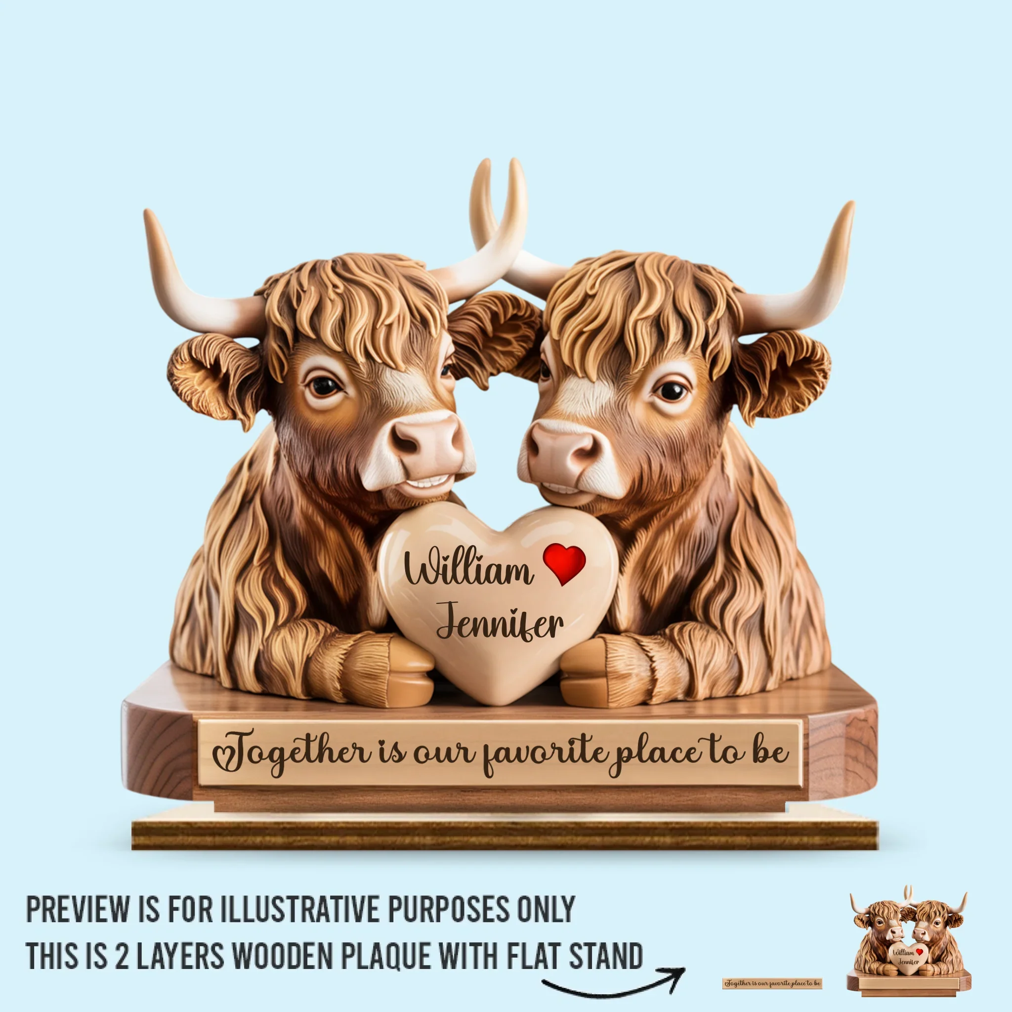 Together Is Our Favorite Place To Be - Couple Personalized Custom Shaped 2-Layered Wooden Plaque With Flat Stand - House Warming Gift For Husband Wife, Anniversary - Robaser