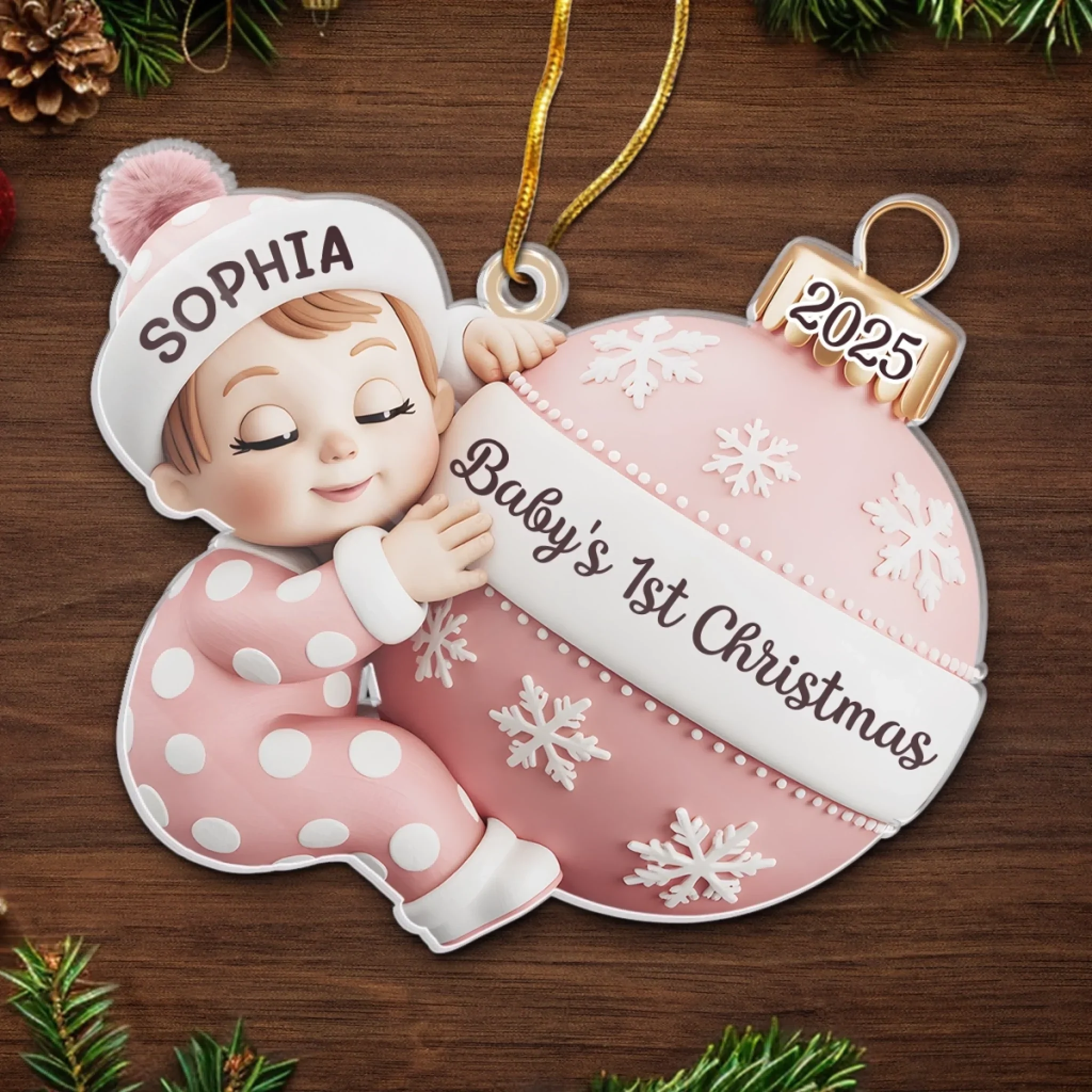 Custom Acrylic Ornament - Personalized Christmas Baby Shower, Gender Reveal Gifts For New Moms, New Dads, New Parents - First Christmas Magic Begins - Robaser