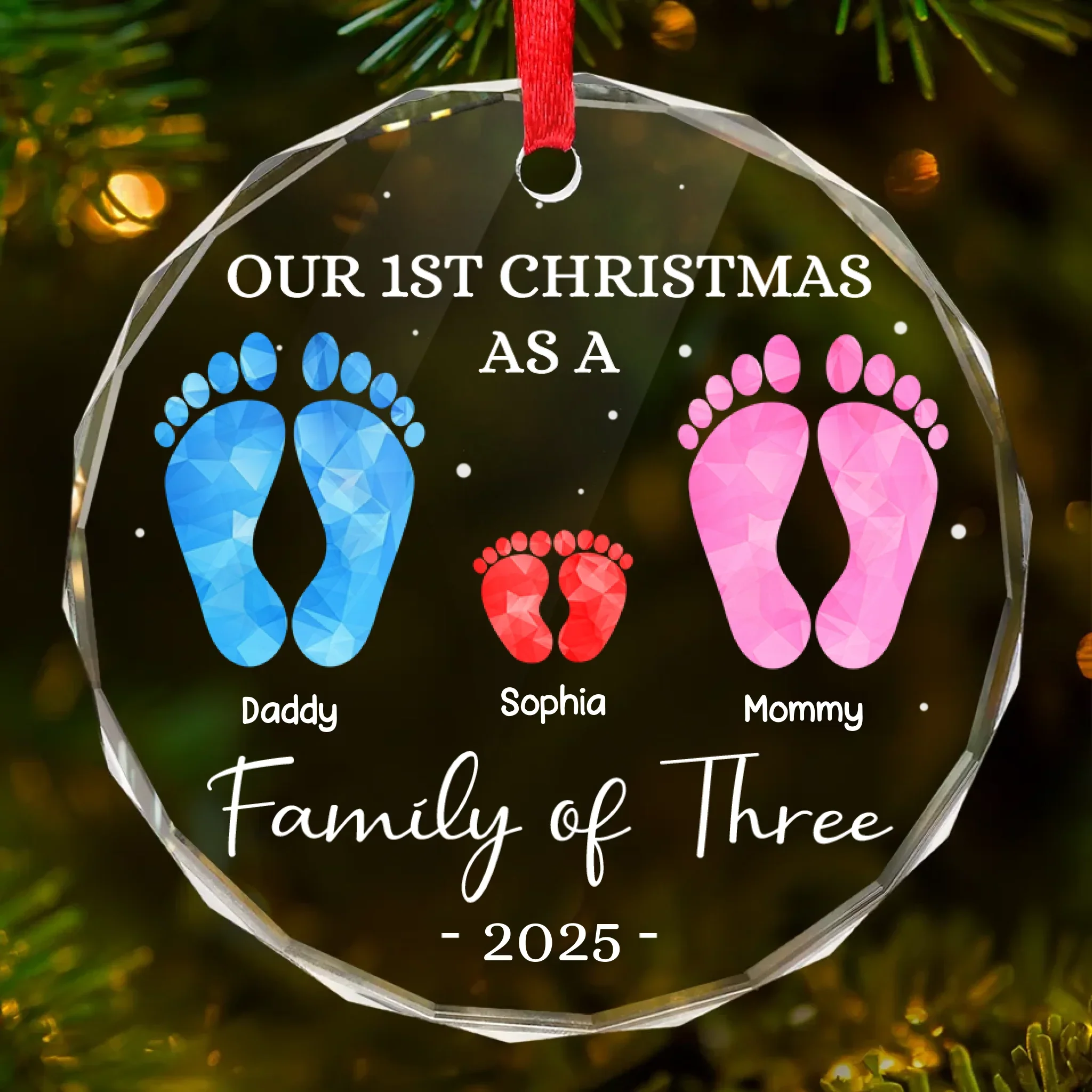 Custom Circle Glass Ornament - Personalized Christmas Birthday Gifts For Mom, Dad, Kids - Our First Christmas - Robaser