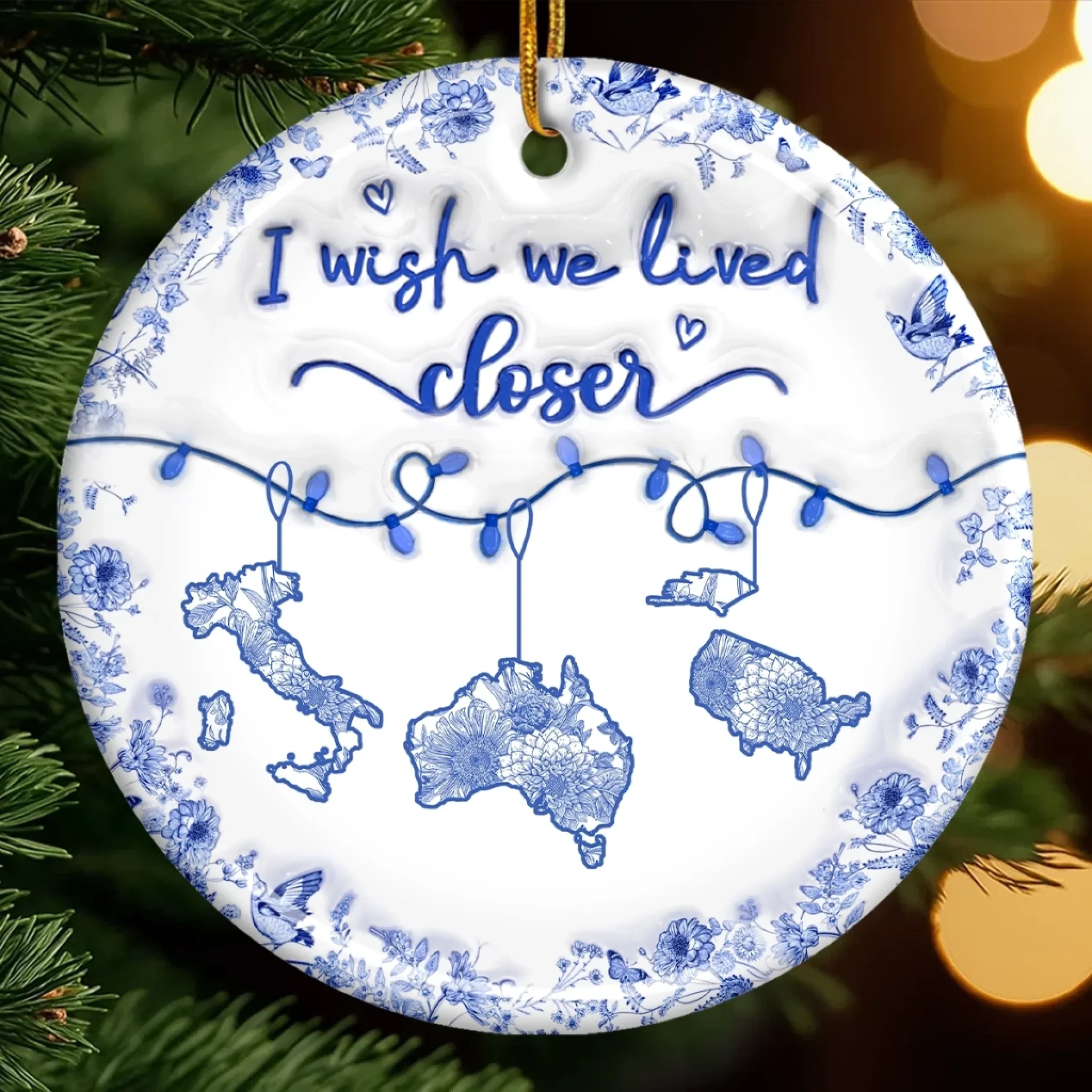 Custom Long Distance Ceramic Ornament - Personalized Christmas Birthday Gifts For Mom, Dad, Brother, Sister, Kids - Wish We Lived Closer - Robaser
