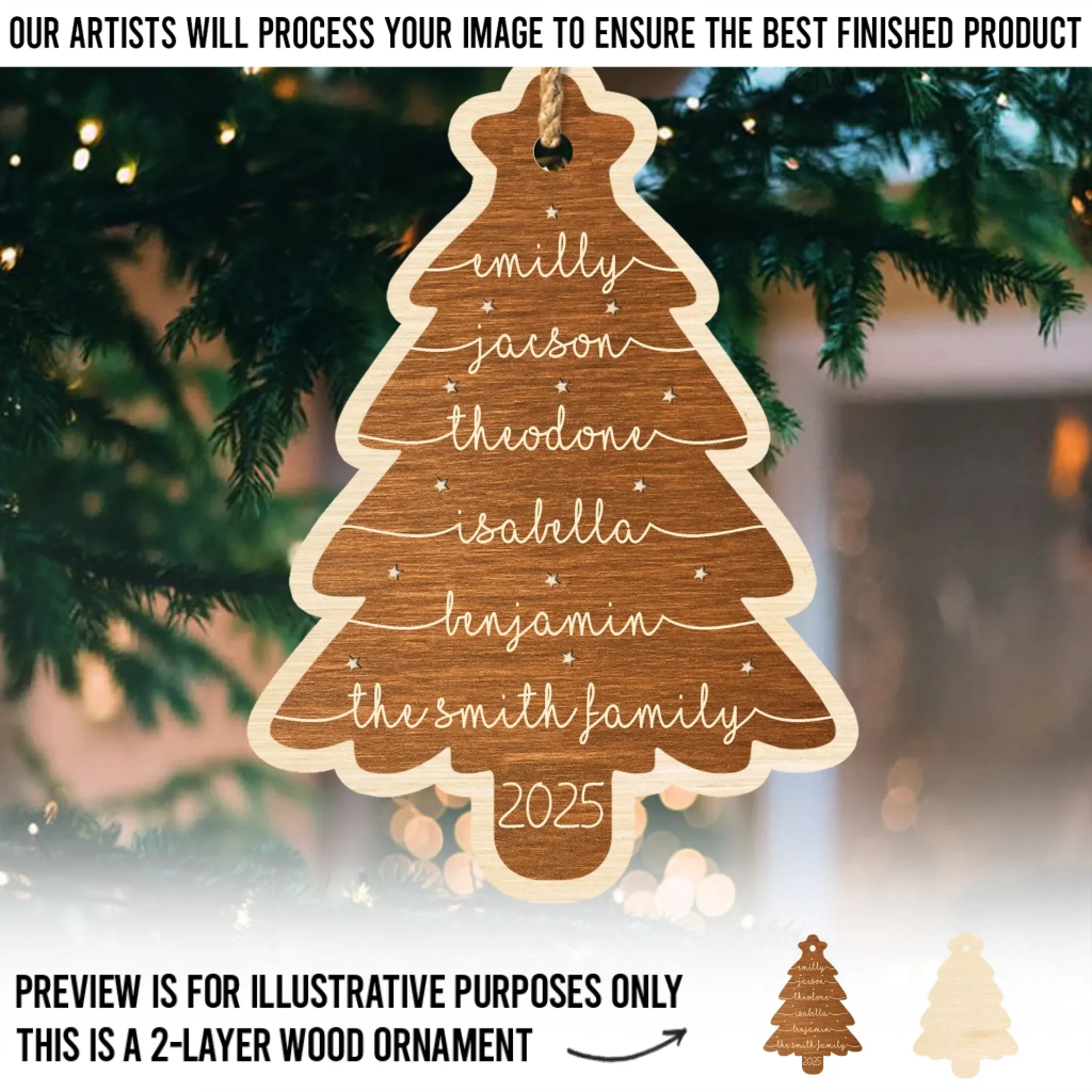 Custom Double Layer Wooden Ornament - Personalized Christmas Birthday Gifts For Mom, Dad, Kids - Our Merry Crew - Robaser