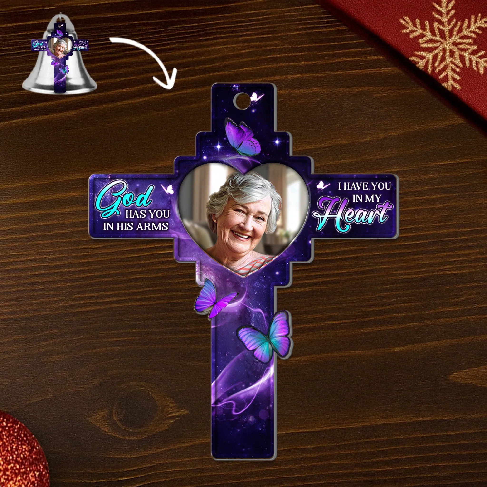 Custom Photo Bell Ornament With Charms - Personalized Memorial Sympathy Gifts For Loss Of Mom, Dad - We Hold You In Love - Robaser