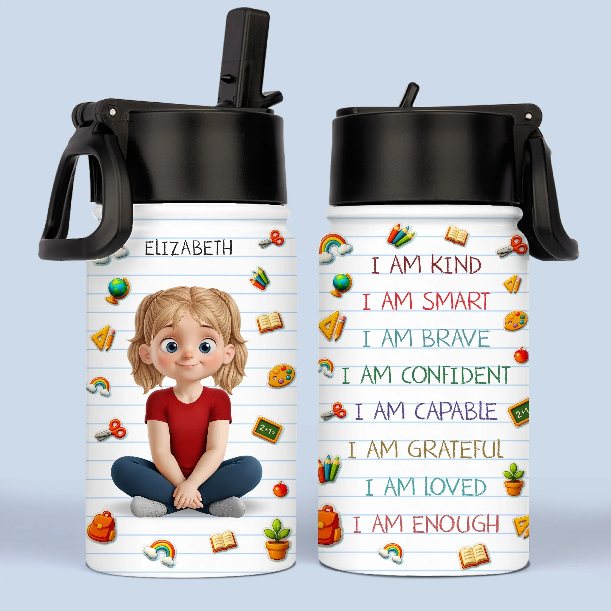 Custom Kid Water Bottle - Personalized Back To School Gifts For Kids - School Days, Cool Sips - Robaser