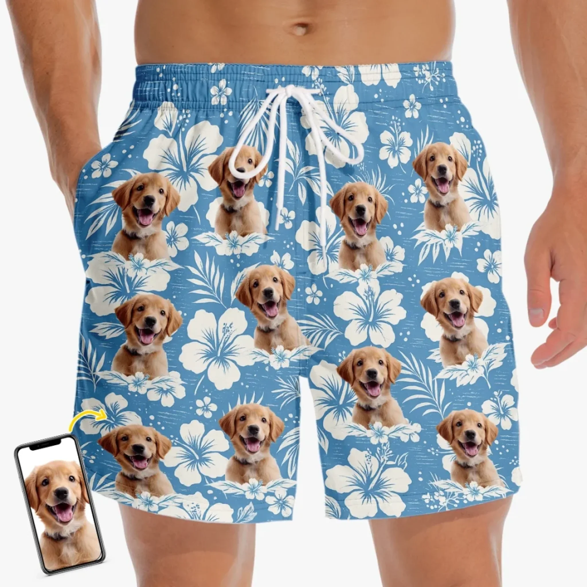 Custom Photo Pawsitive Island Energy - Dog & Cat Personalized Custom Tropical Hawaiian Aloha Men Beach Shorts - Summer Vacation Gift For Pet Owners, Pet Lovers - Robaser