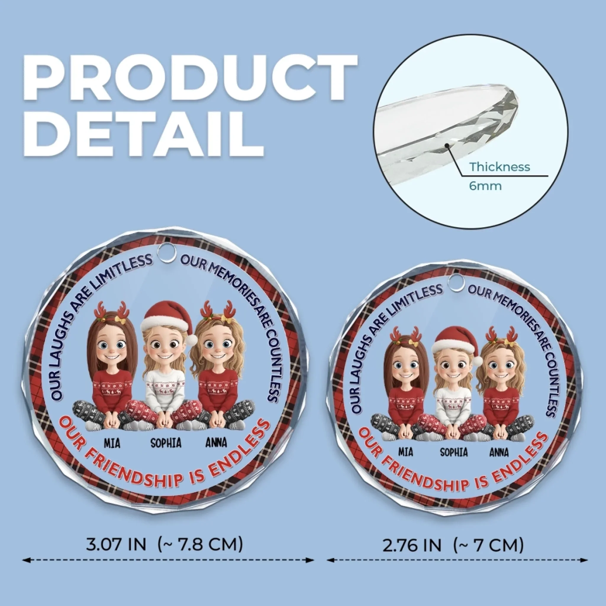 Custom Circle Glass Ornament - Personalized Christmas Best Friend Birthday Gifts For Women, Besties, Sisters, BFF - Our Friendship Is Endless - Robaser