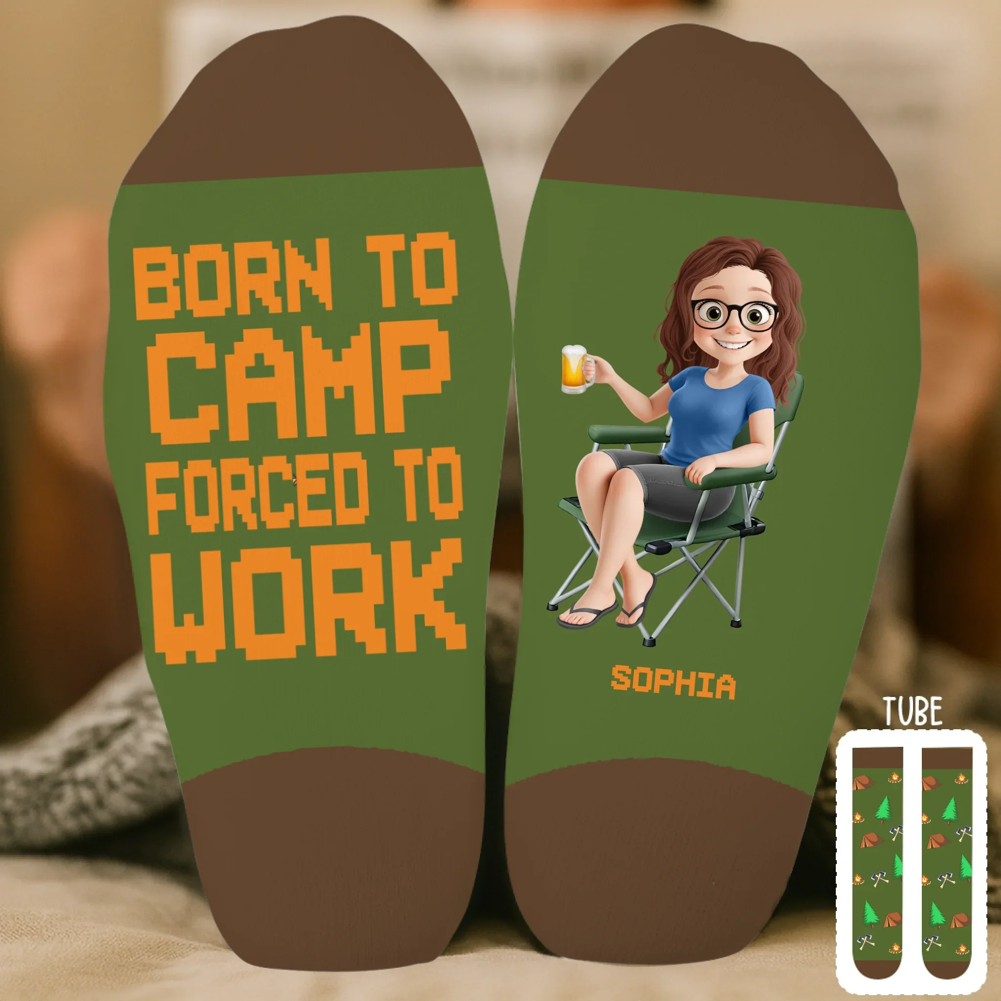 Custom Crew Socks - Personalized Camping Gifts For Campers - Born To Camp, Forced To Work - Robaser