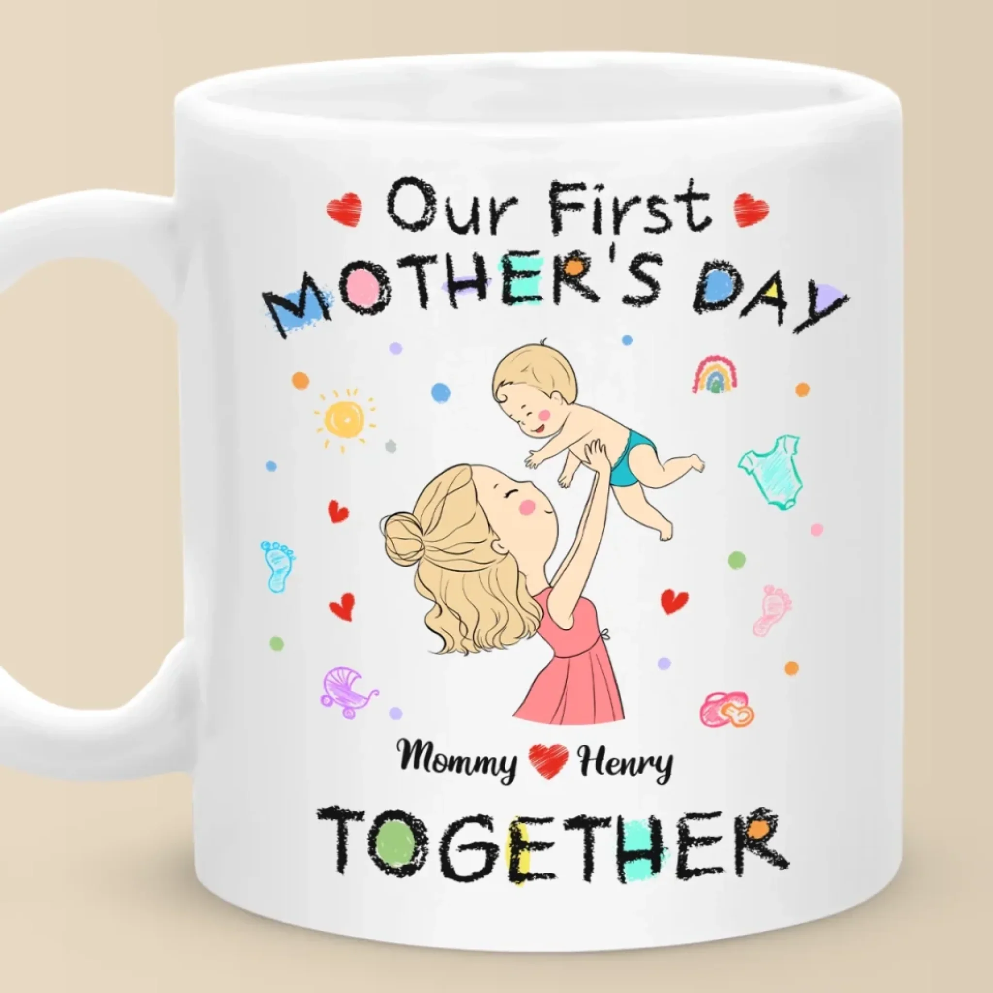 The Beginning Of A Beautiful Bond - Family Personalized Custom Mug - Mother's Day, Baby Shower Gift, Gift For First Mom - Robaser