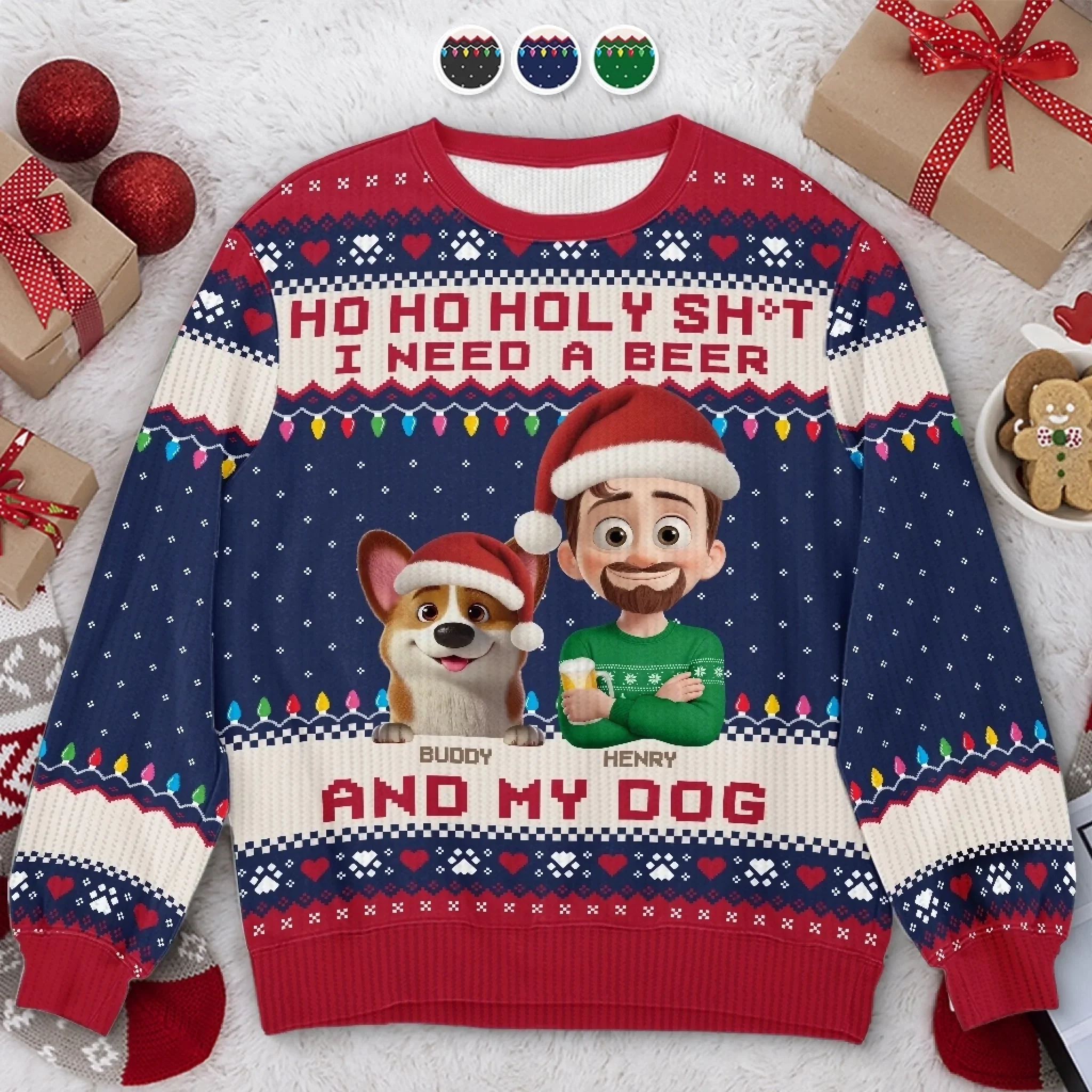 Custom Unisex Ugly Sweatshirt - Personalized  Christmas Birthday Gifts For Dog Lovers, Dog Dad And Mom - Santa  s Drinking Buddy - Robaser