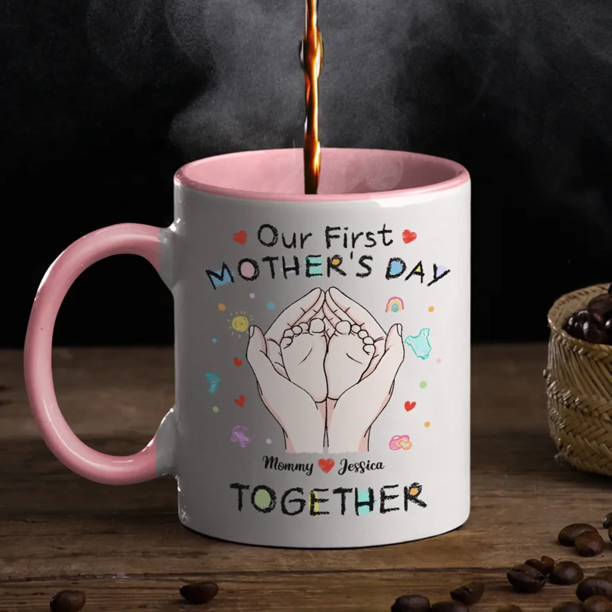 Love Begins Here - Family Personalized Custom Accent Mug - Mother's Day, Baby Shower Gift, Gift For First Mom - Robaser