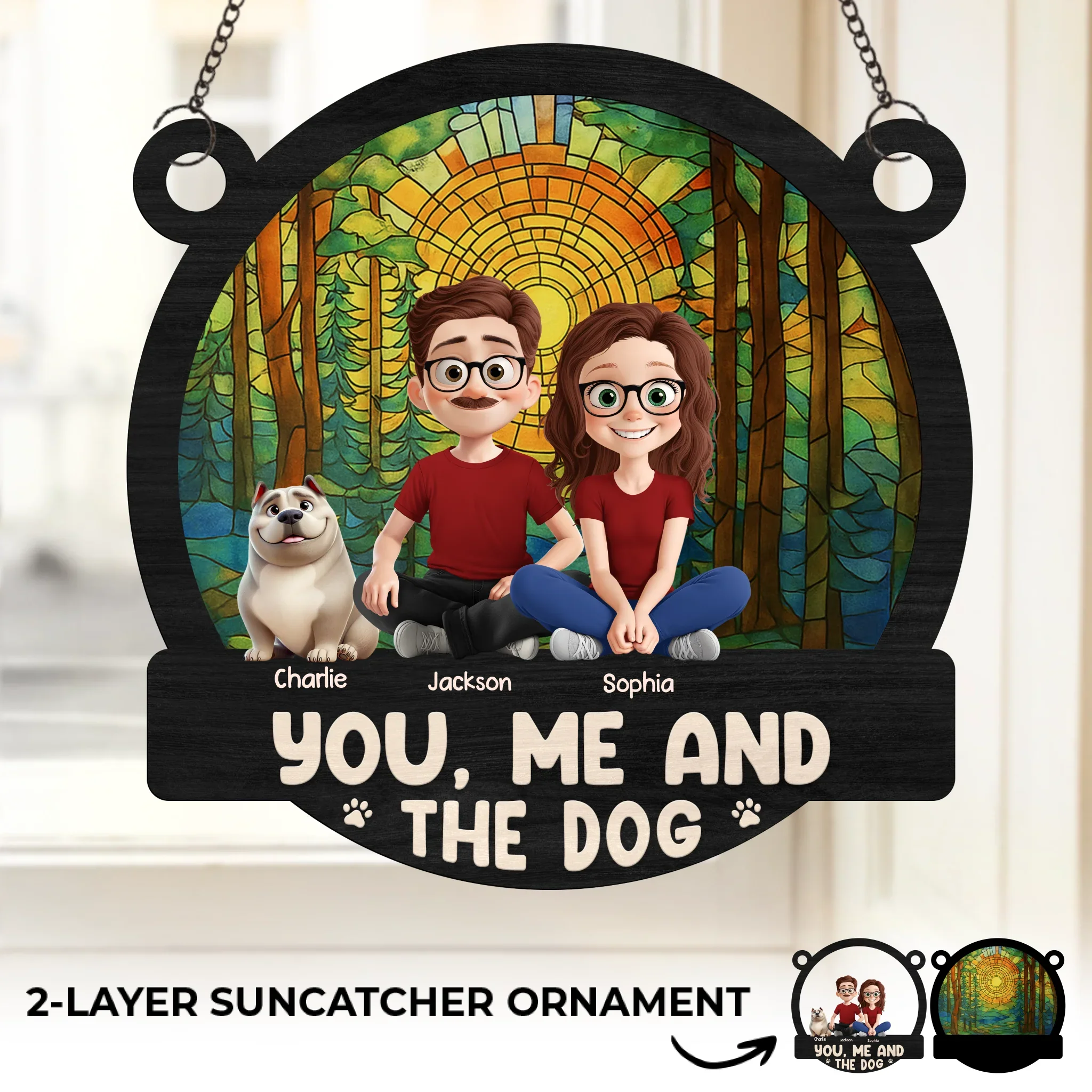 Custom Window Hanging Suncatcher Ornament - Personalized Anniversary Wedding Gifts For Husband And Wife, Dog Dad And Mom - Stay Pawsitive, Stay Together - Robaser