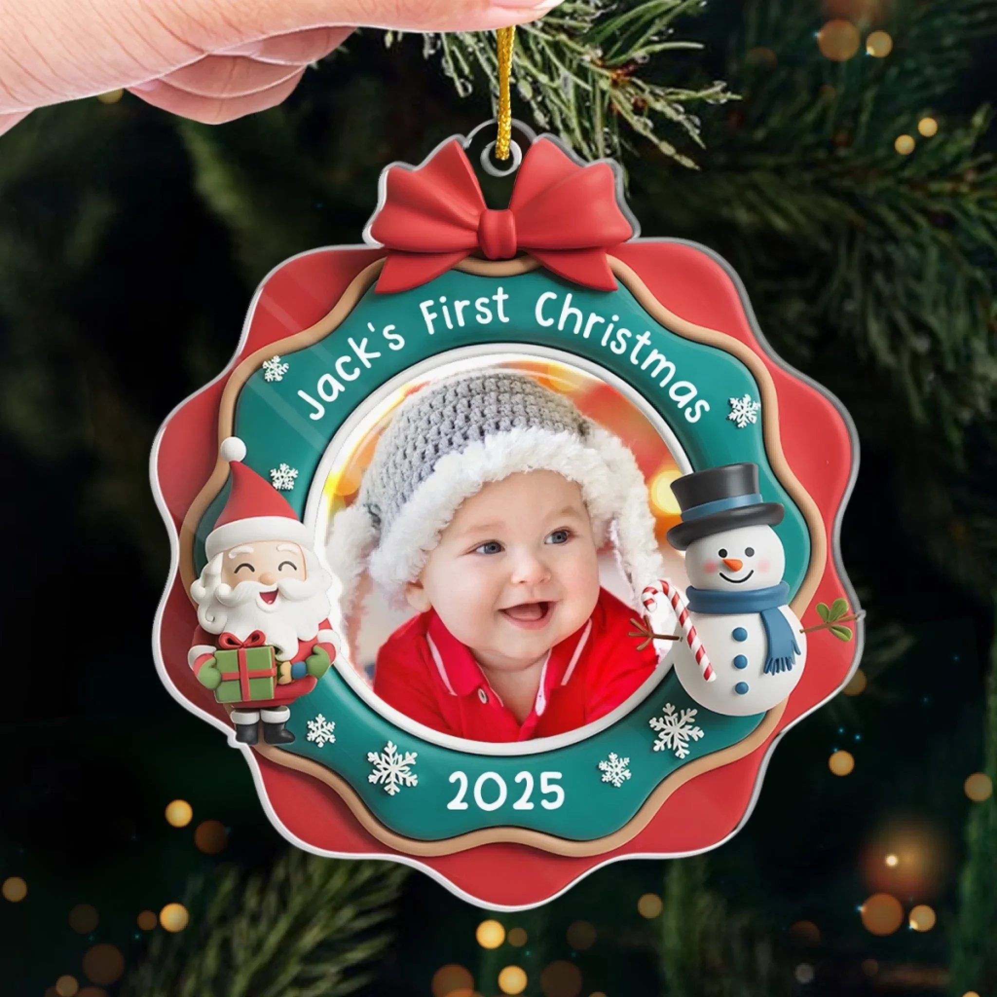 Custom Photo Acrylic Ornament - Personalized Christmas Baby Shower, Gender Reveal Gifts For New Moms, New Dads, New Parents - Jingle All The Way, Baby Style - Robaser