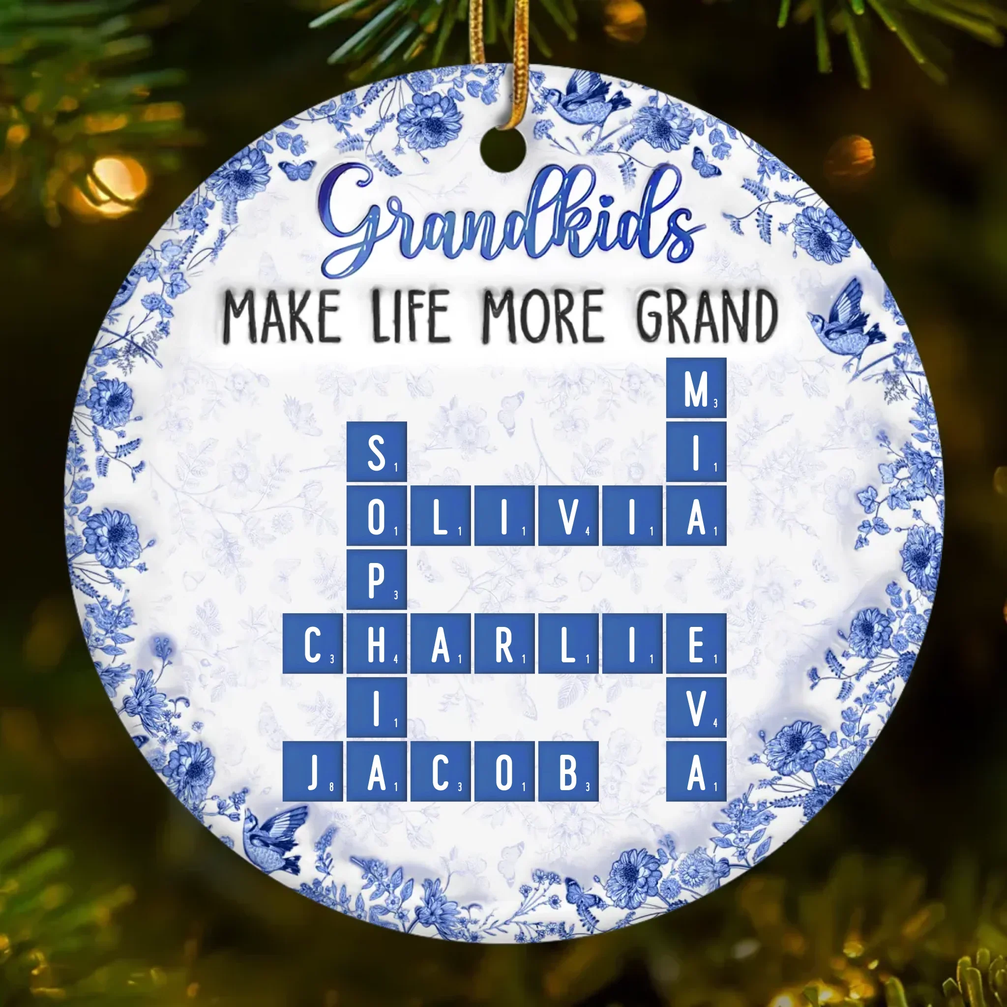 Custom Scrabble Ceramic Ornament - Personalized Birthday Gifts For Grandpa, Grandma - Love Lives Where We Belong - Robaser