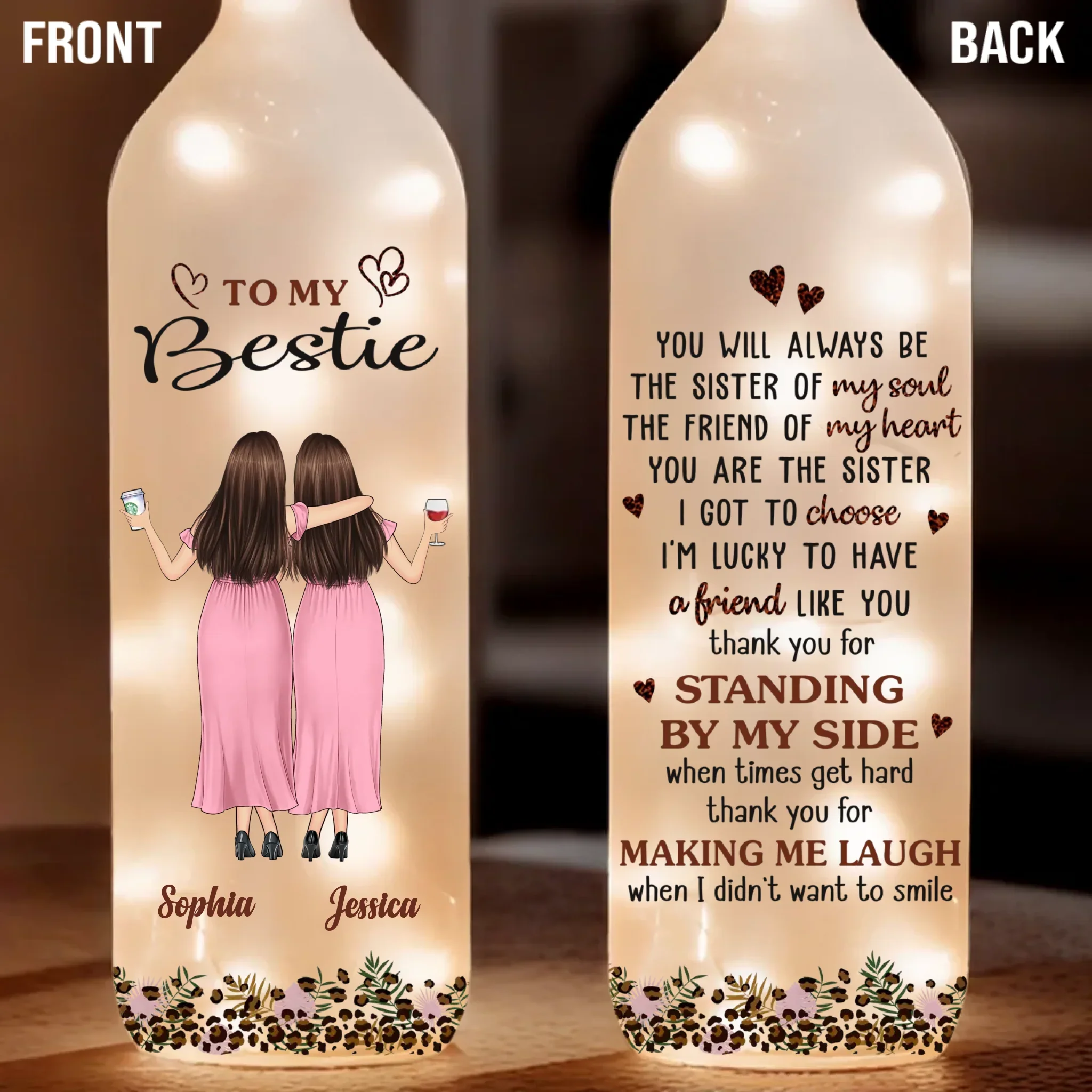Custom Bottle Lamp - Personalized Best Friend Birthday Gifts For Women, Besties, Sisters, BFF - Lighting The Way Together - Robaser