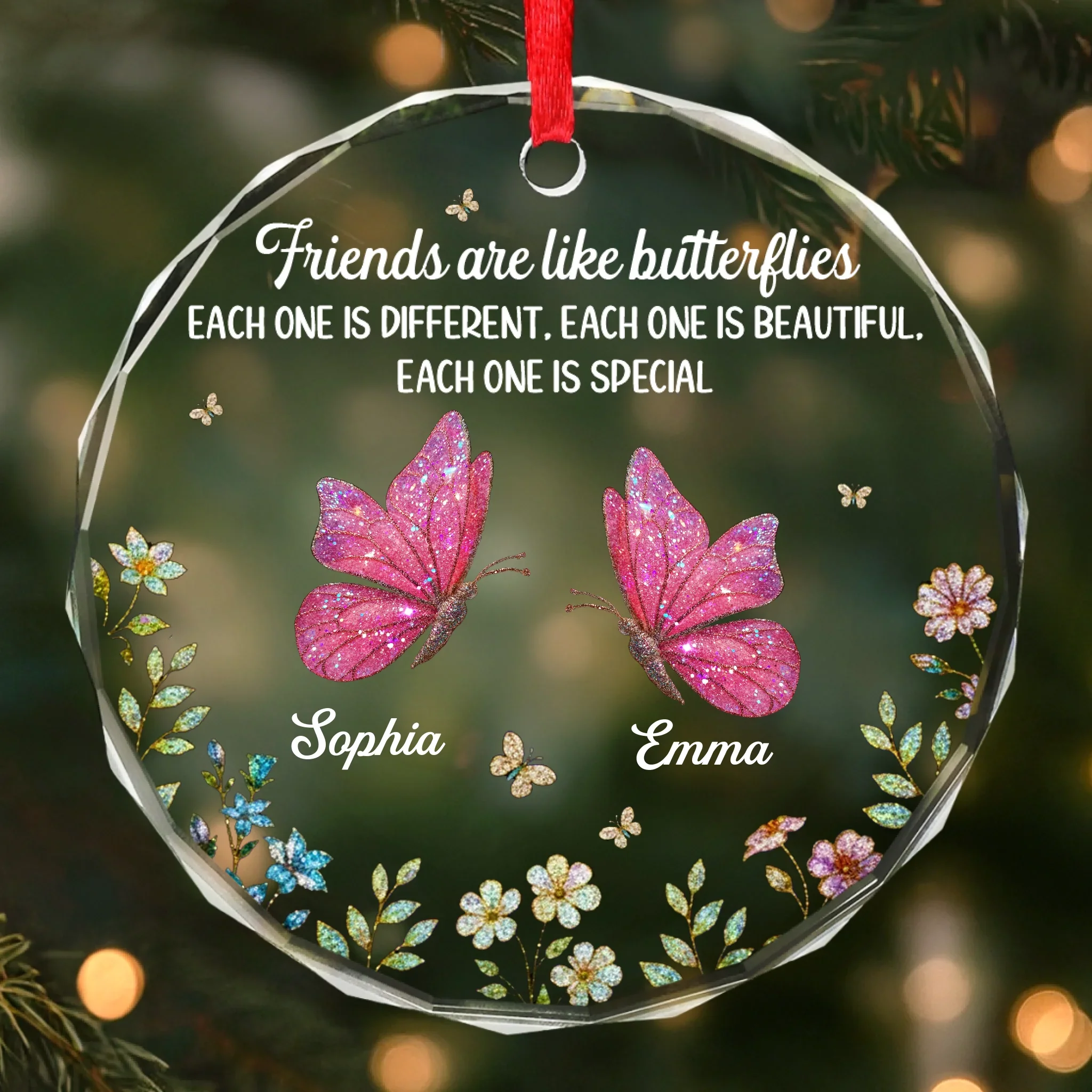 Custom Circle Glass Ornament - Personalized Best Friend Christmas Birthday Gifts For Women, Besties, Sisters, BFF - Besties Brighten Every Day - Robaser