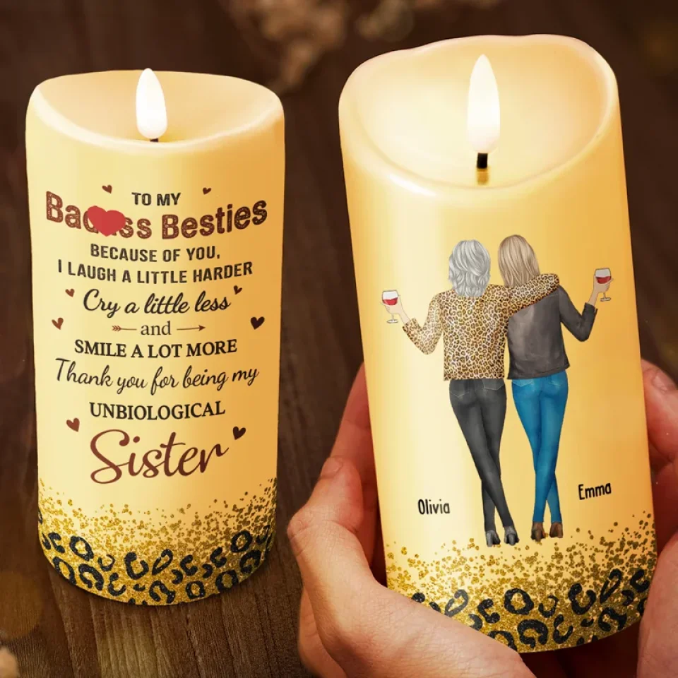 Cheers To Holiday Memories With My Besties - Bestie Personalized Custom LED Candle - Christmas Gift For Best Friends, BFF, Sisters - Robaser