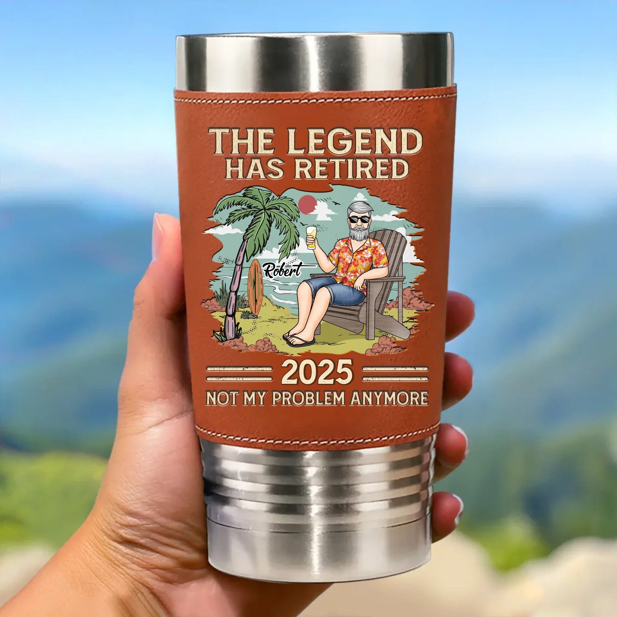 The Legend Has Retired - Personalized Custom Printed Leather Tumbler - Appreciation, Retirement Gift For Coworkers, Work Friends, Colleagues - Robaser