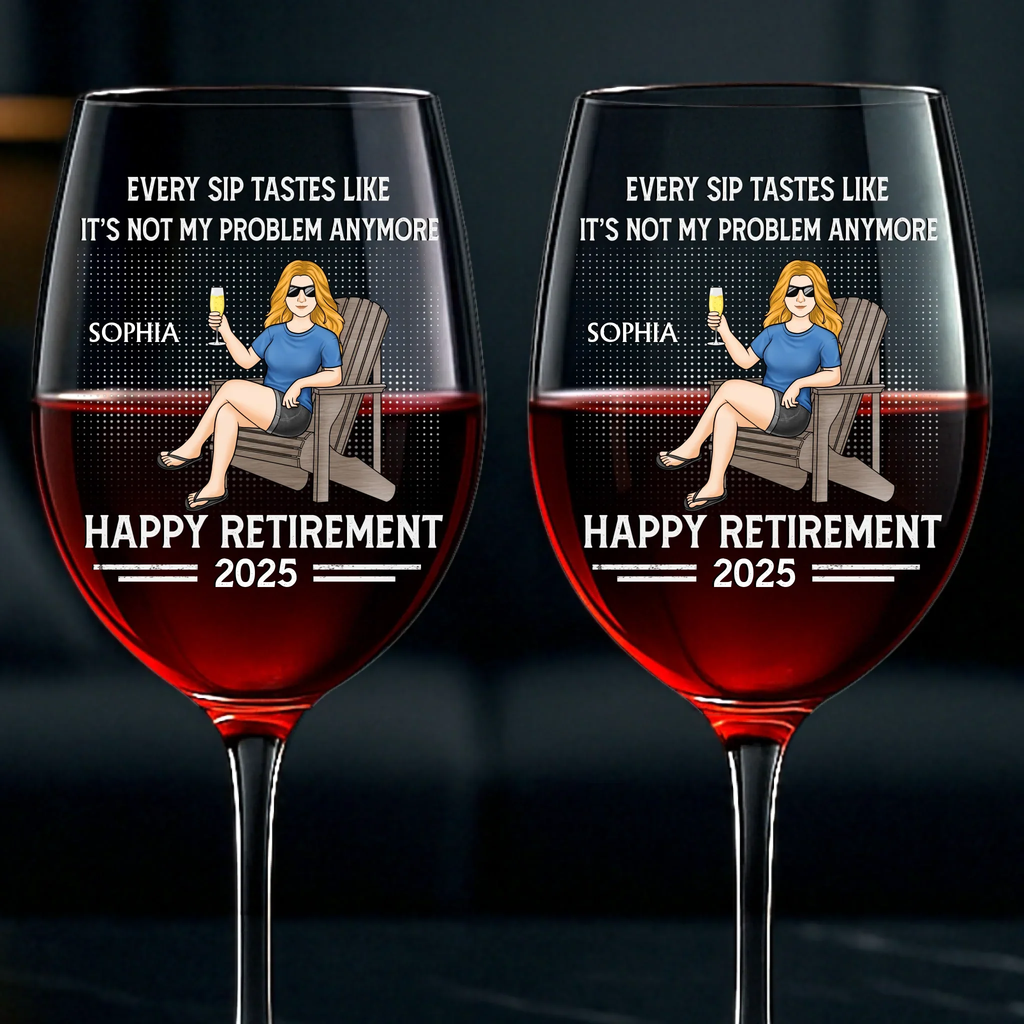 Custom Stemmed Wine Glass - Personalized Retirement Gifts For Women, Men - Retired And Relaxed - Robaser