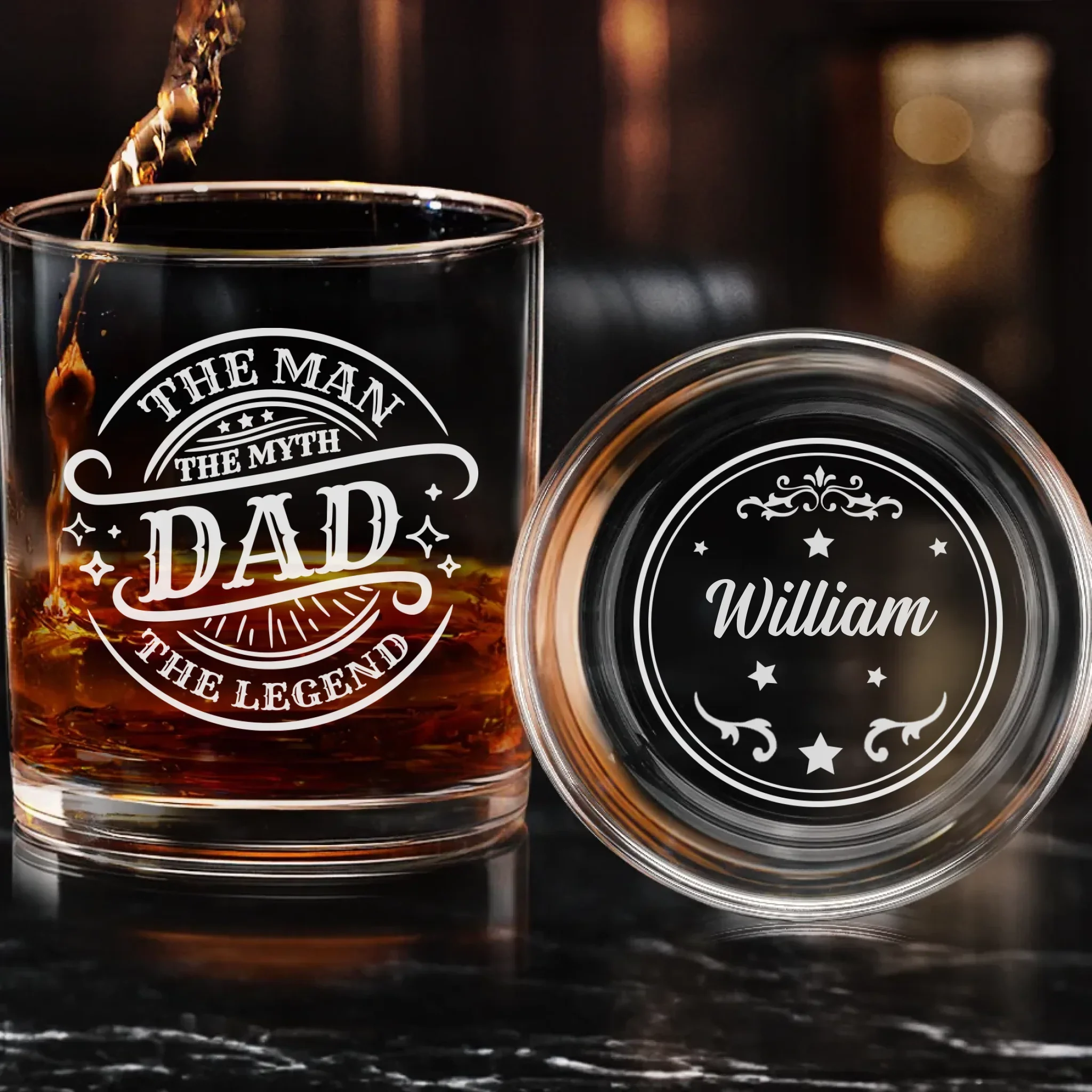 Our Roots, Our Hero - Family Personalized Custom Whiskey Glass With Bottom And Side Engraving - Father's Day, Gift For Dad, Grandpa - Robaser