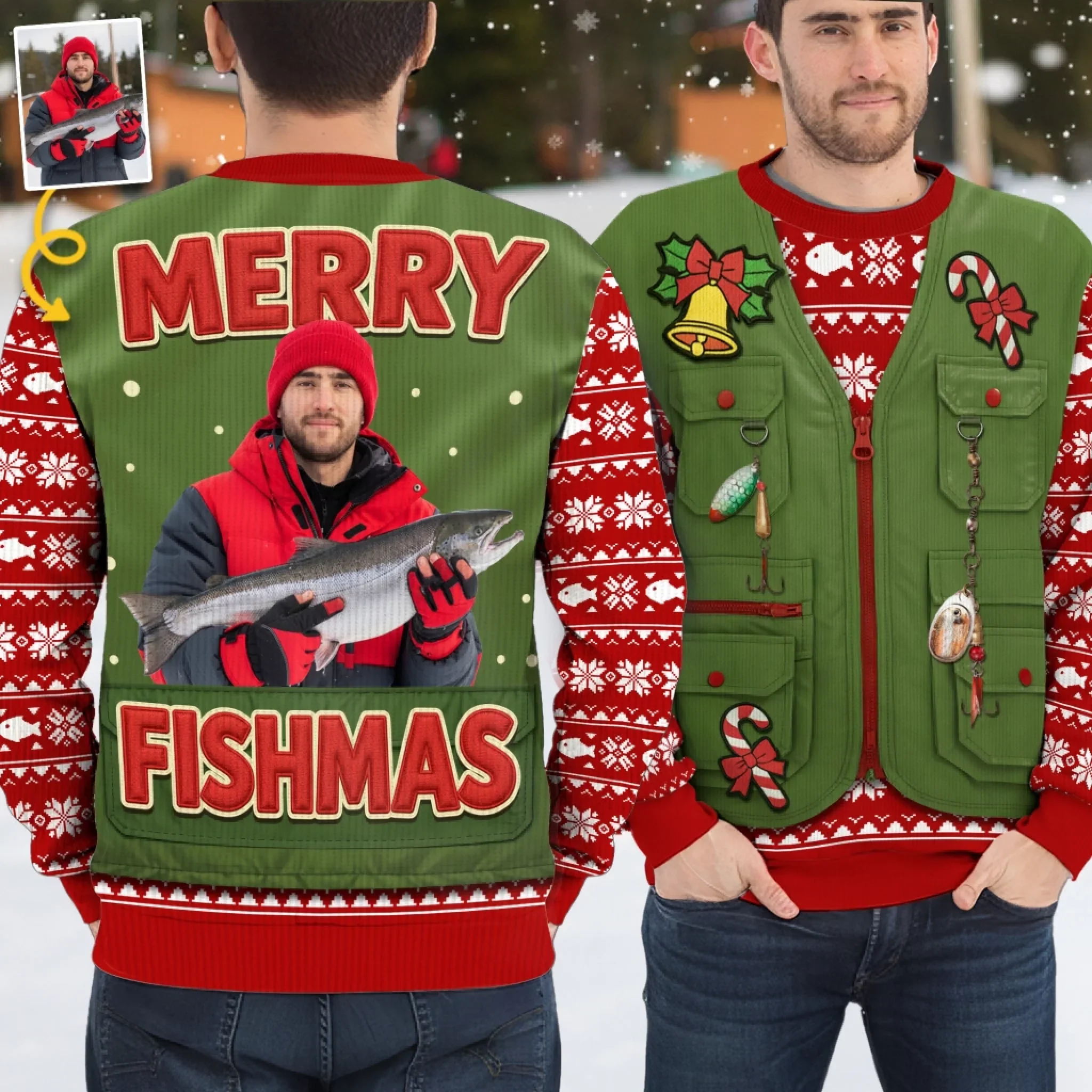 Custom Photo Unisex Ugly Sweatshirt - Personalized  Christmas Birthday Fishing Gifts For Fisherman - Santa  s Fishing Buddy Since Forever - Robaser