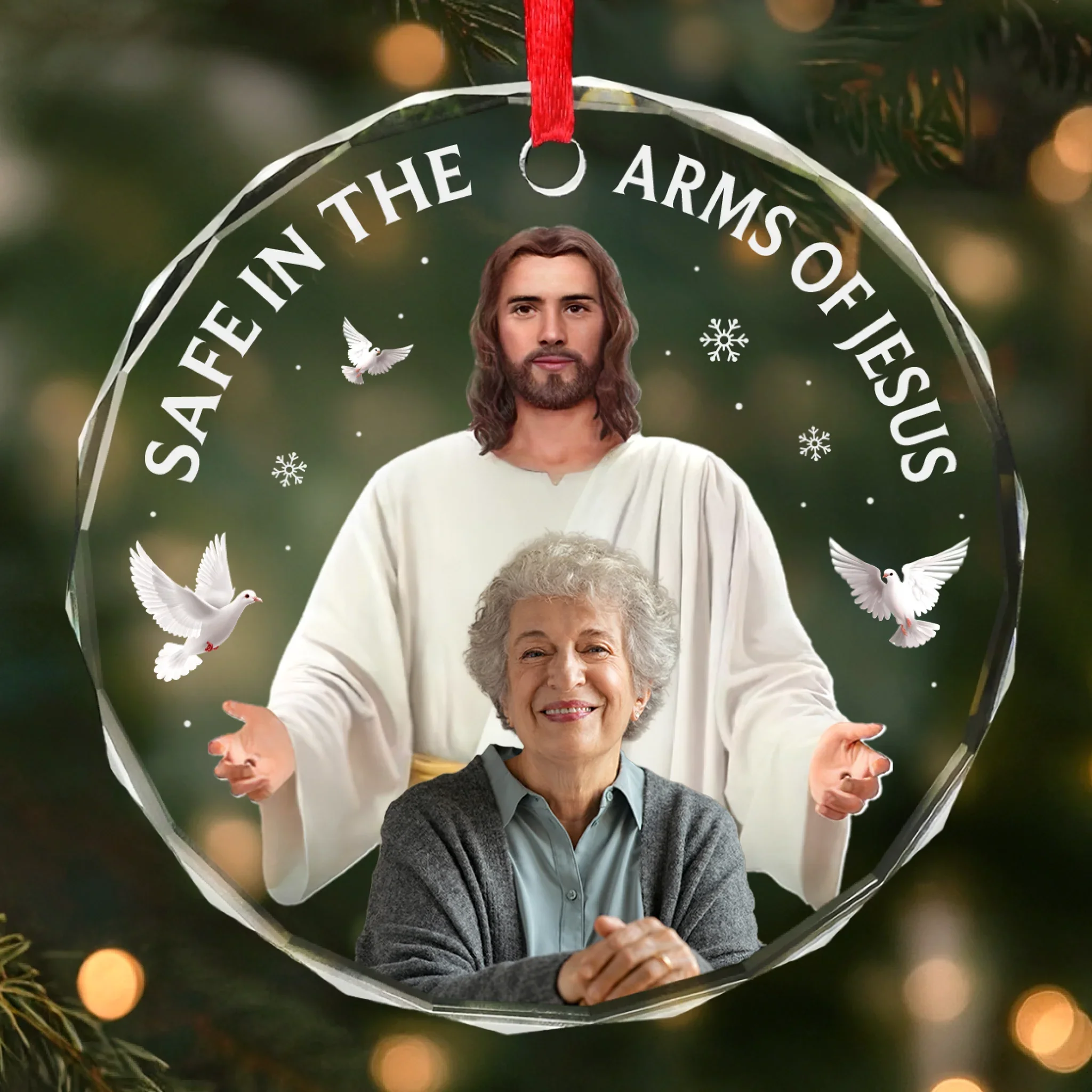 Custom Photo Circle Glass Ornament - Personalized Christmas Memorial Sympathy Gifts For Loss Of Mom, Dad - Your Spirit Shines Eternal - Robaser