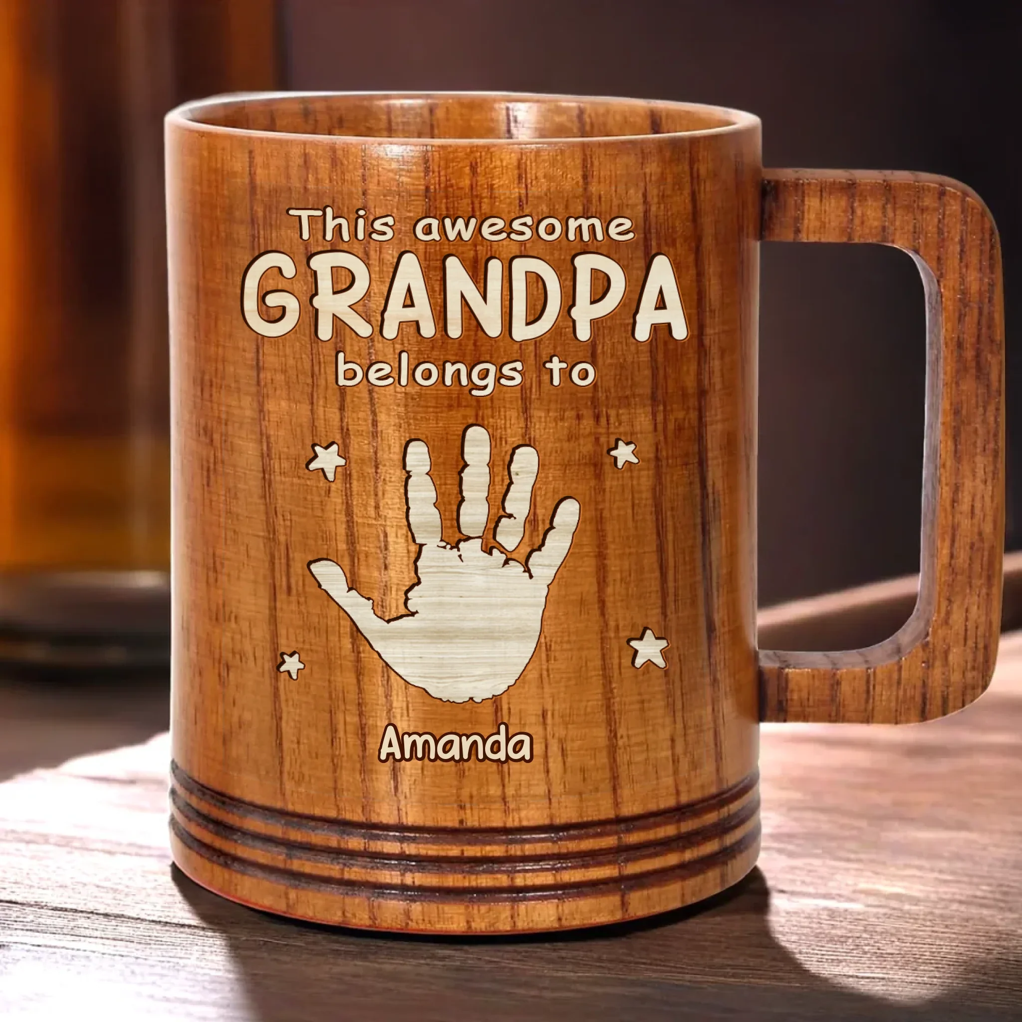 This Awesome Grandpa Belongs To His Crew - Family Personalized Custom Wooden Mug - Father's Day, Gift For Dad, Grandpa - Robaser