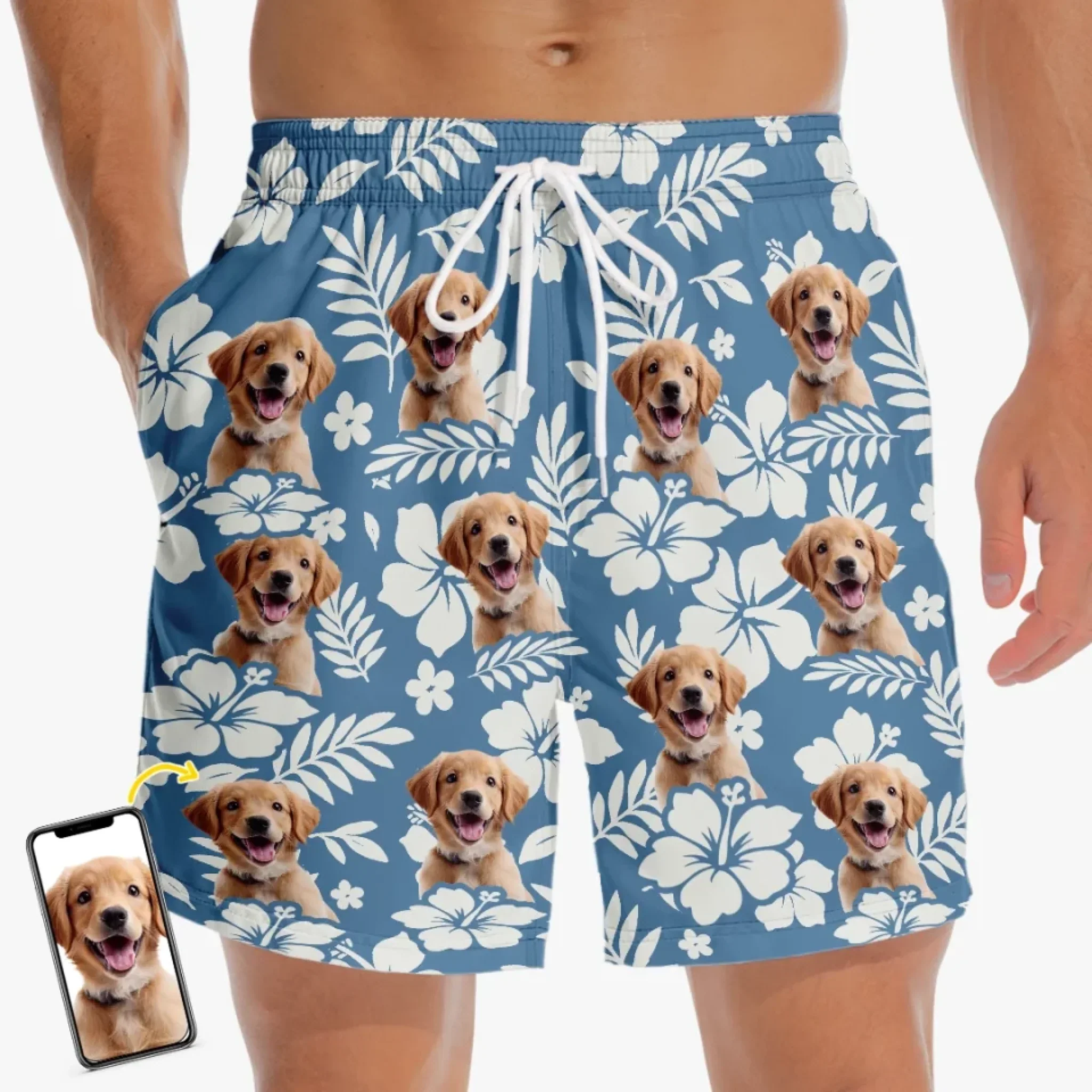Custom Photo Aloha & Tail Wags - Dog & Cat Personalized Custom Tropical Hawaiian Aloha Men Beach Shorts - Summer Vacation Gift For Pet Owners, Pet Lovers - Robaser