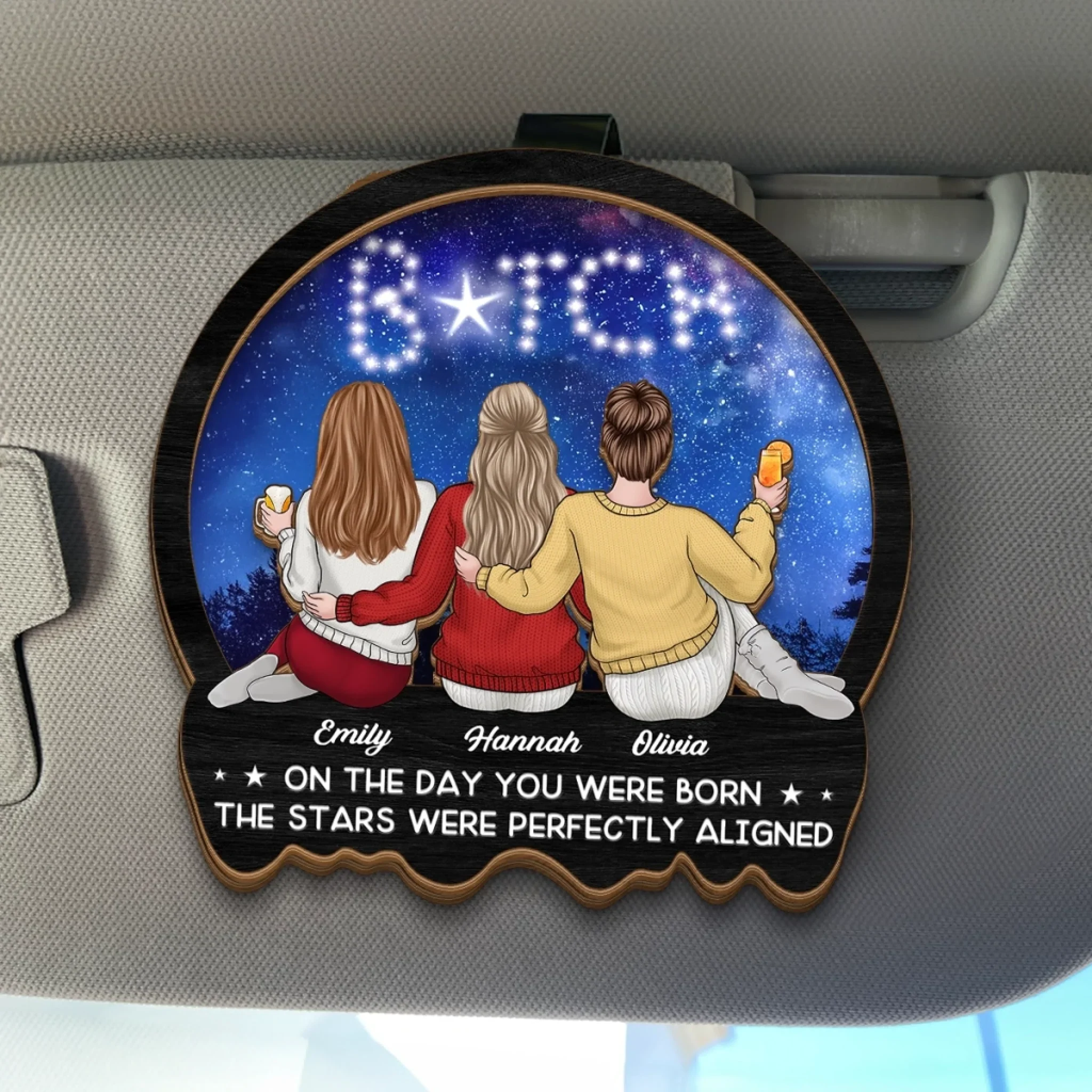 On The Day You Were Born, The Stars Were Perfectly Aligned - Bestie Personalized Custom Car Visor Clip - Gift For Best Friends, BFF, Sisters - Robaser