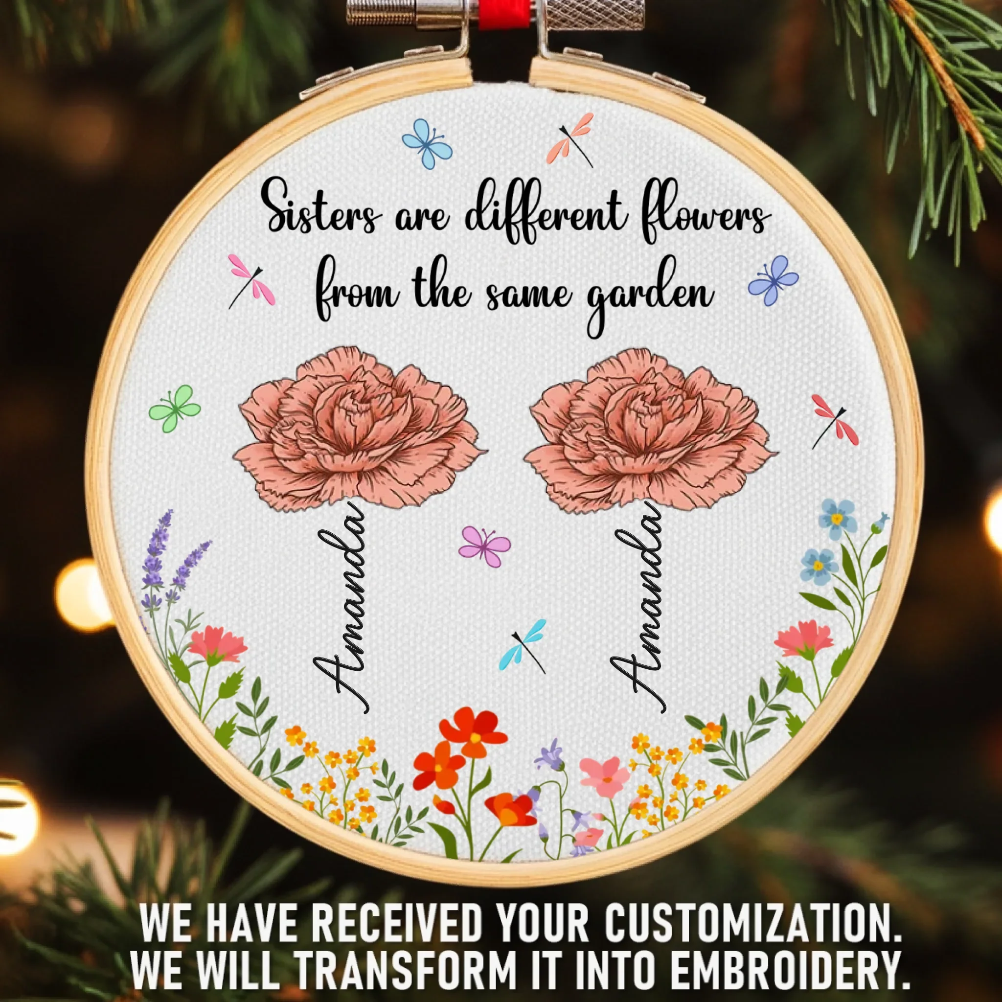 Custom Embroidered Ornament - Personalized Best Friend Christmas Birthday Gifts For Women, Besties, Sisters, BFF - Life Is Better With You - Robaser